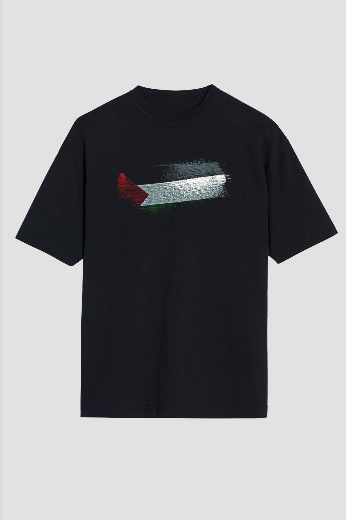 Filistin - Palestine Bayrağı Baskılı Unisex Siyah Oversize Tişört