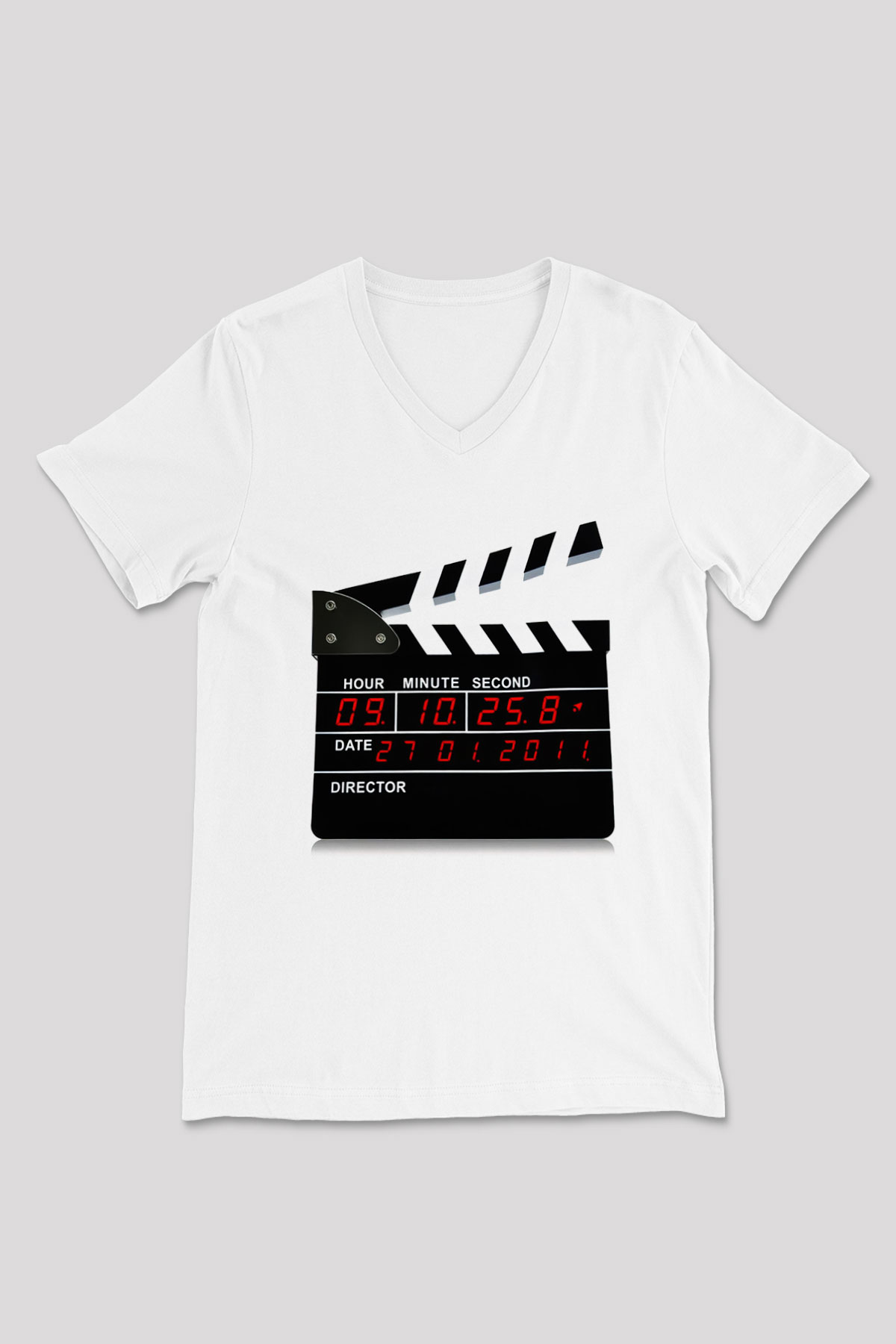 Film yönetmeni Beyaz Unisex V Yaka Tişört T-Shirt