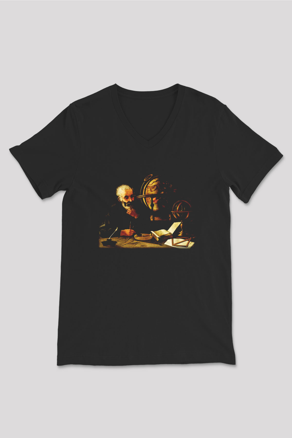 Filozof Siyah Unisex V Yaka Tişört T-Shirt