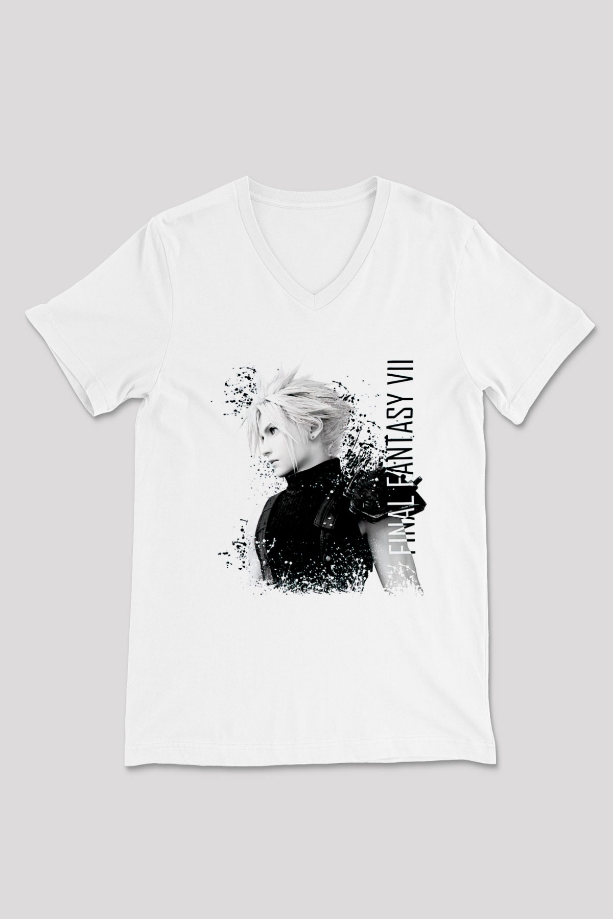 Final Fantasy Beyaz Unisex V Yaka Tişört