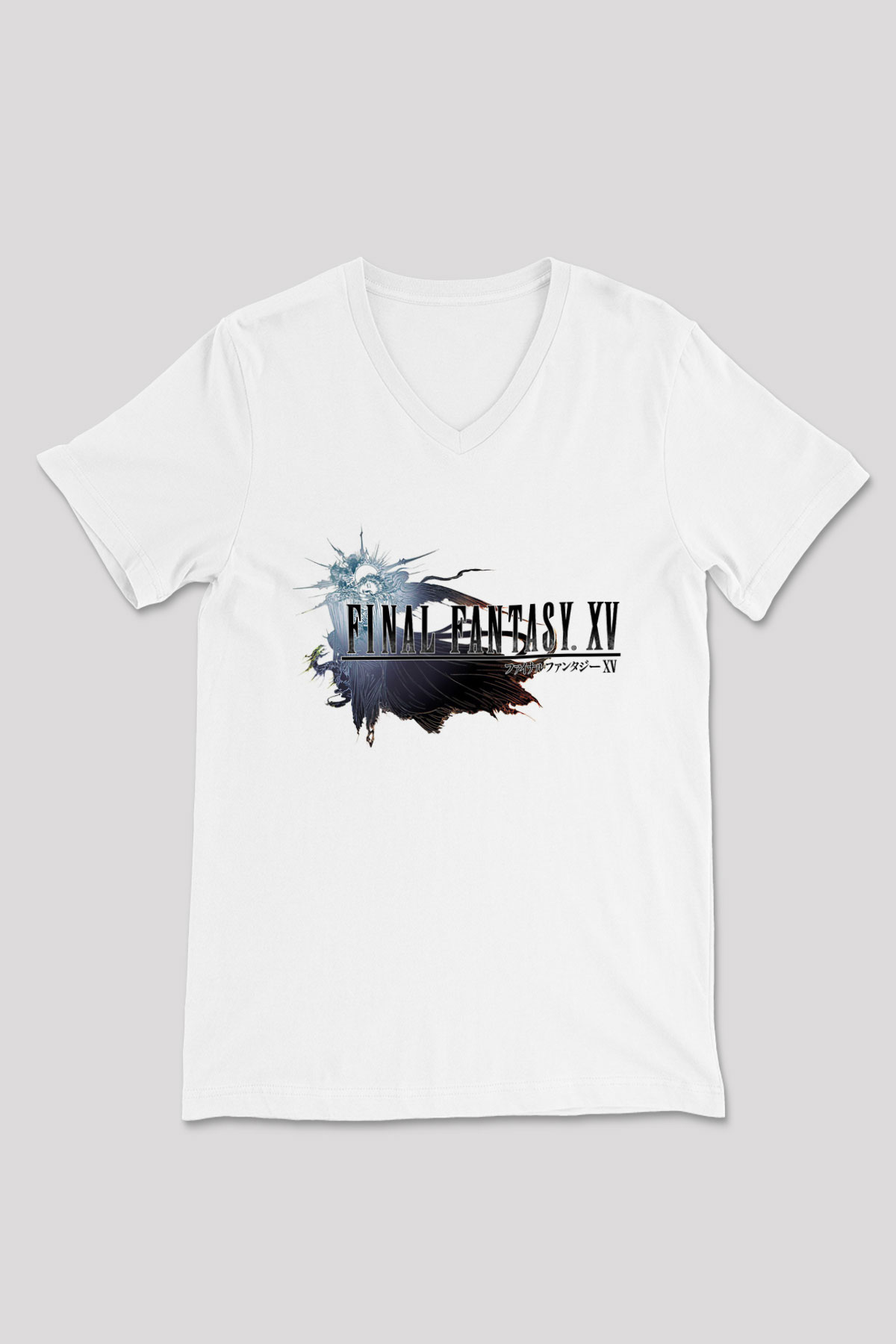 Final Fantasy Beyaz Unisex V Yaka Tişört T-Shirt