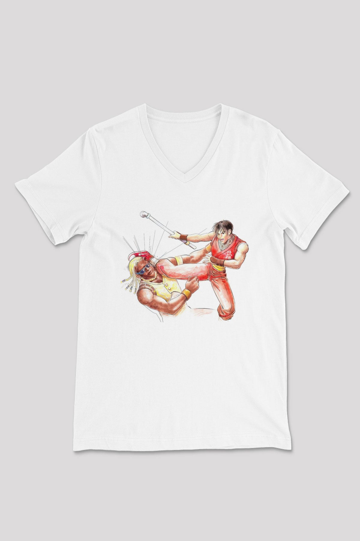 Final Fight Beyaz Unisex V Yaka Tişört