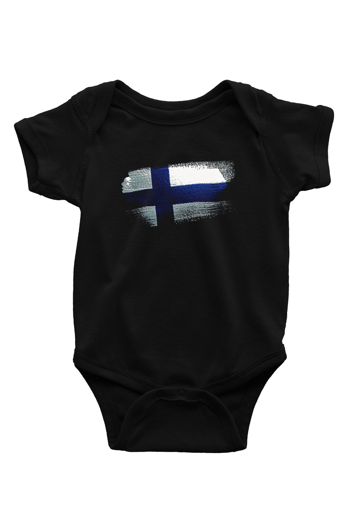 Finlandiya - Finland Bayrağı Baskılı Unisex Siyah Bebek Body - Zıbın
