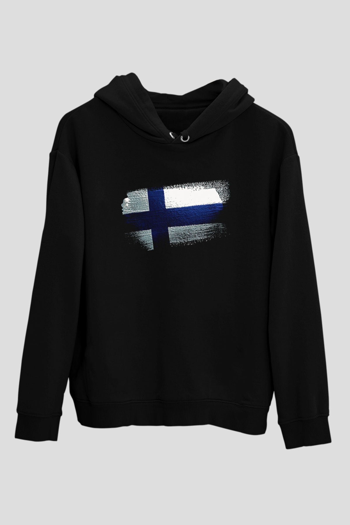 Finlandiya - Finland Bayrağı Baskılı Unisex Siyah Hoodie