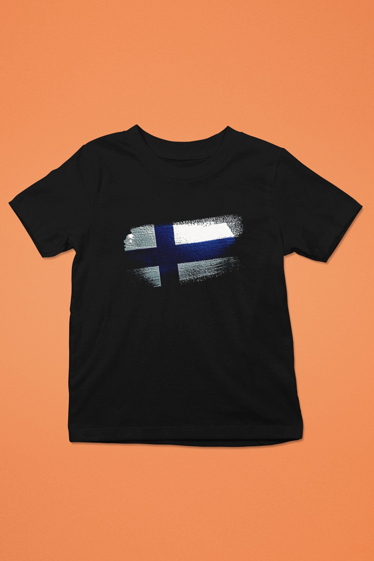 Finlandiya - Finland Bayrağı Baskılı Unisex Siyah Çocuk Tişörtü