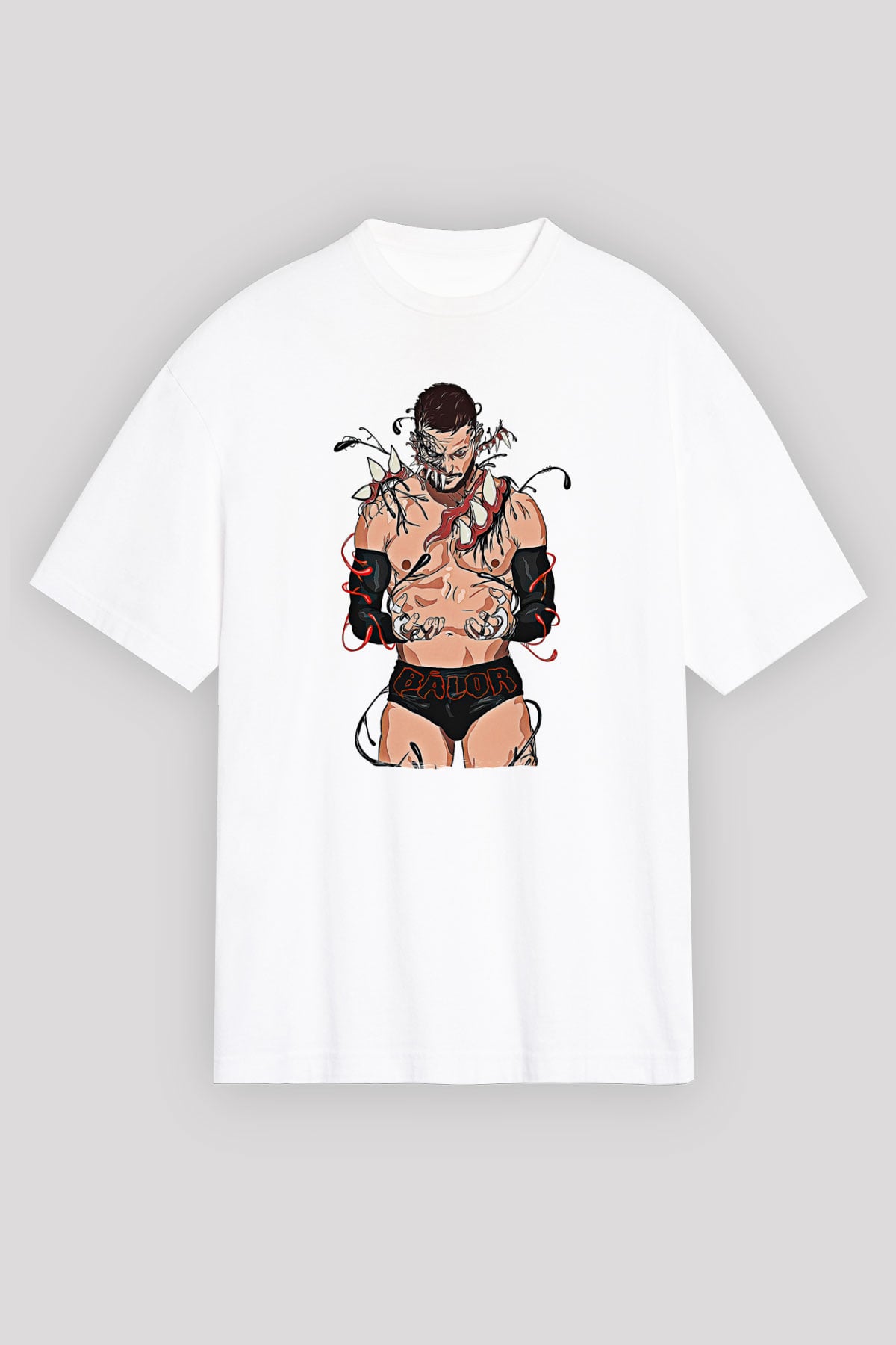 Finn Balor Baskılı Beyaz Unisex Oversize Tişört - Tshirt