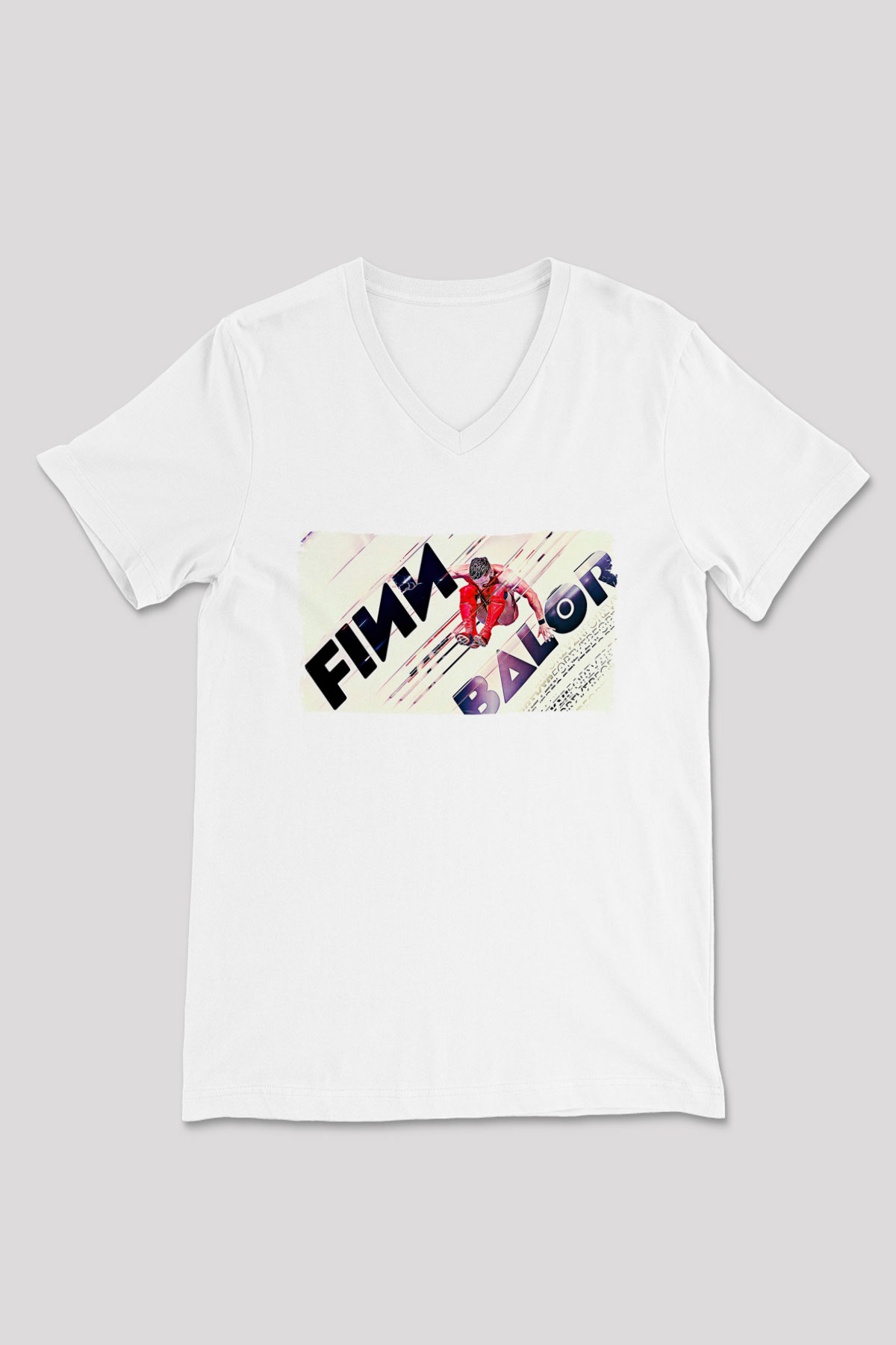 Finn Balor Baskılı Beyaz Unisex V Yaka Tişört - Tshirt