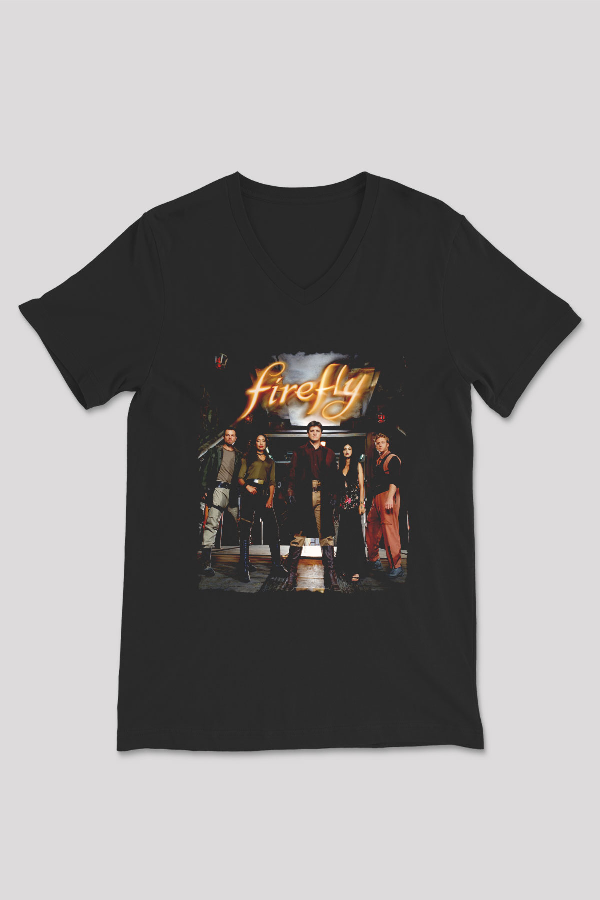 Firefly Siyah Unisex V Yaka Tişört
