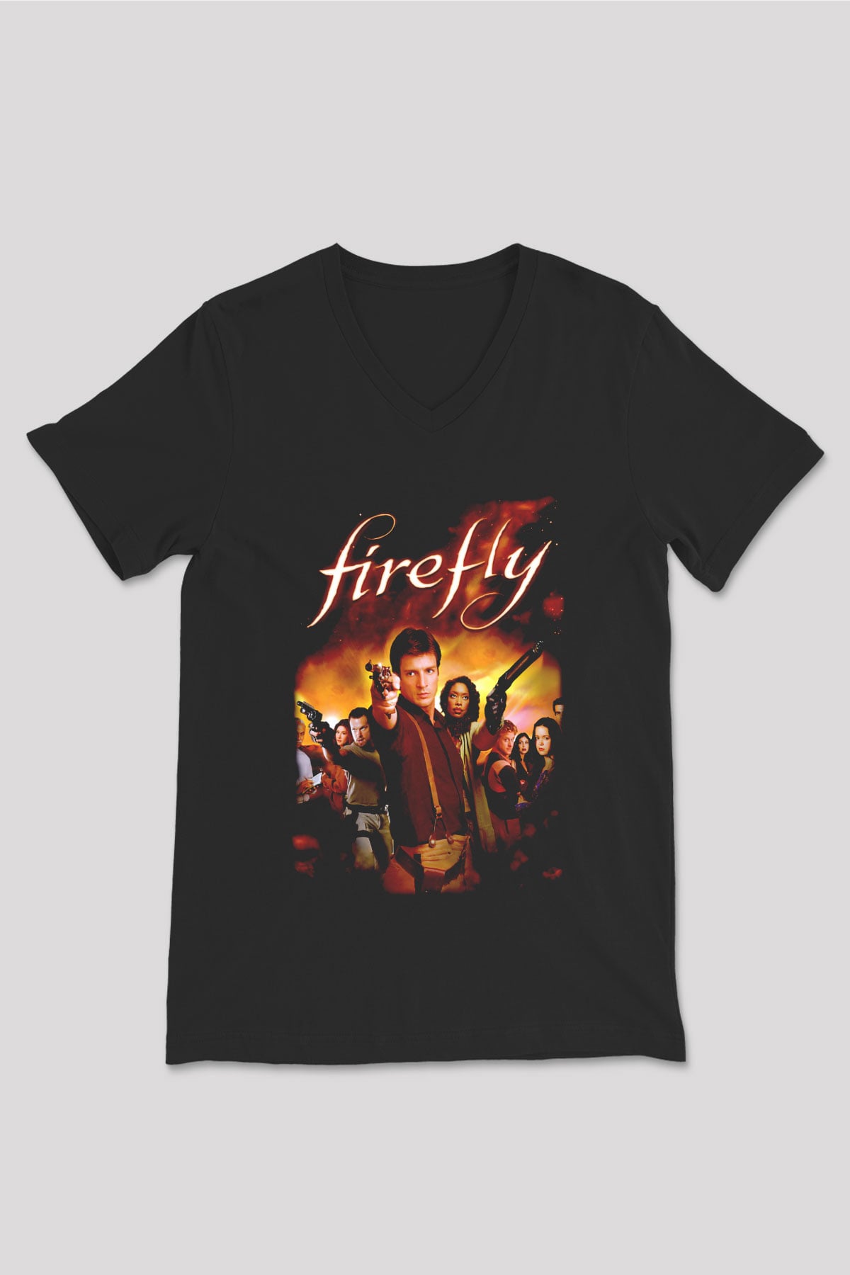 Firefly Siyah Unisex V Yaka Tişört