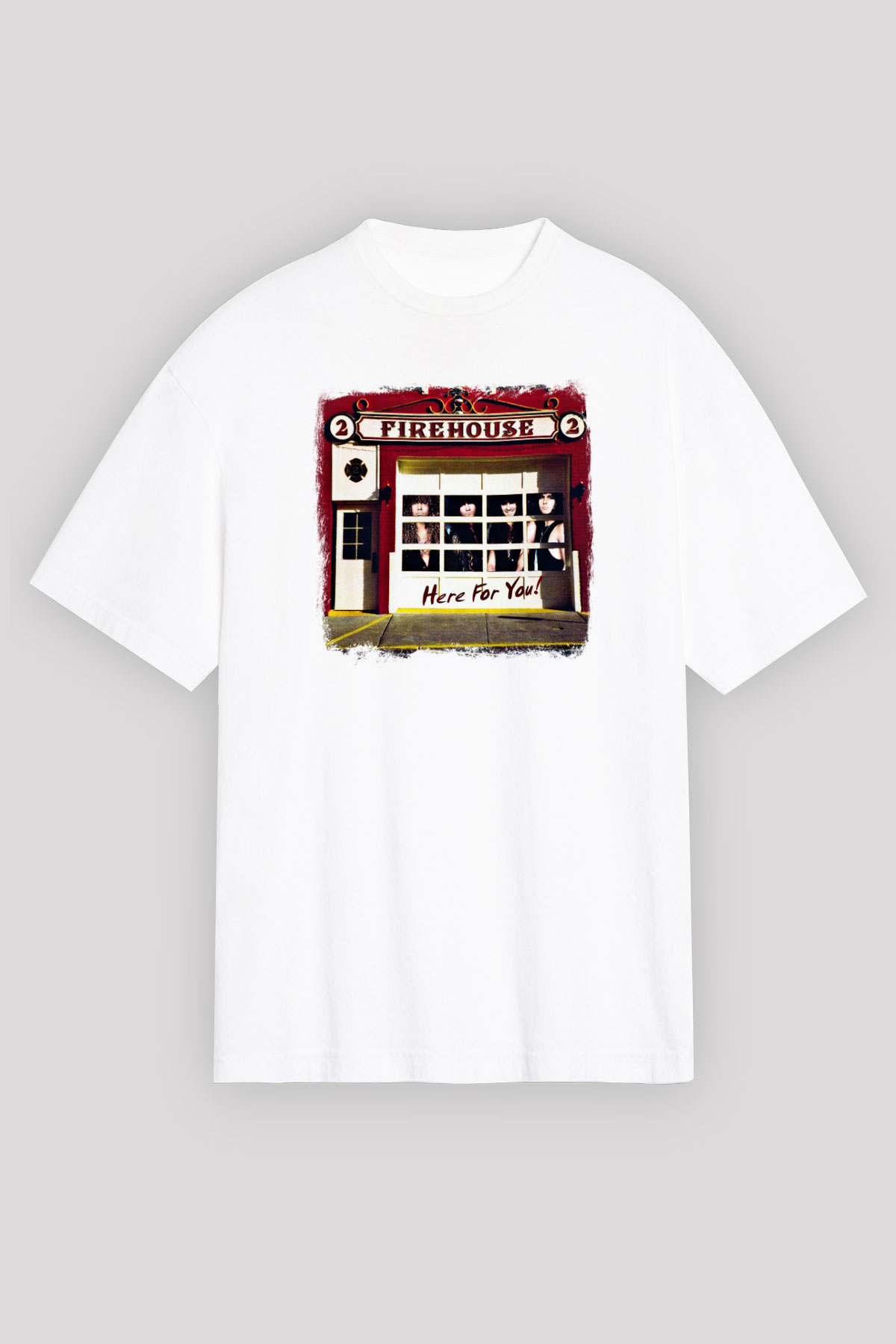 FireHouse Baskılı Unisex Beyaz Oversize Tişört