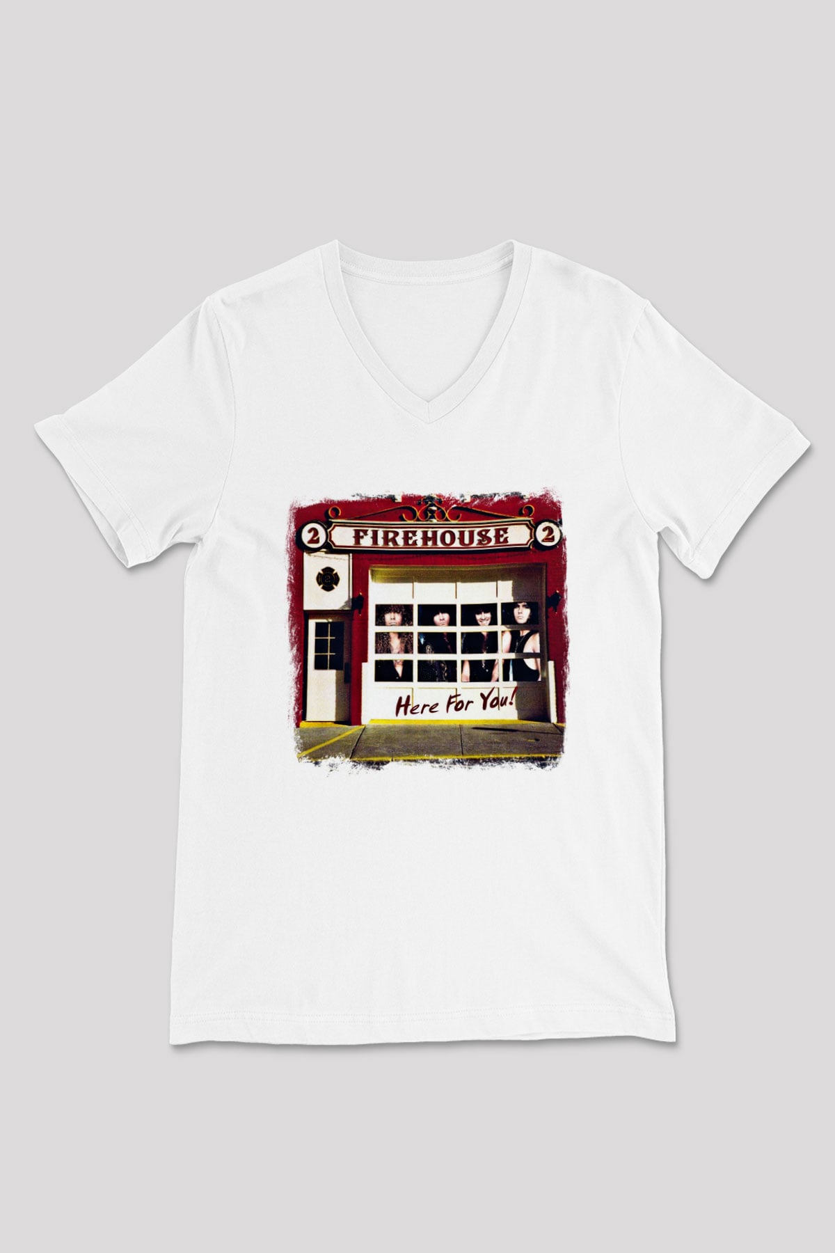 FireHouse Baskılı Unisex Beyaz V Yaka Tişört