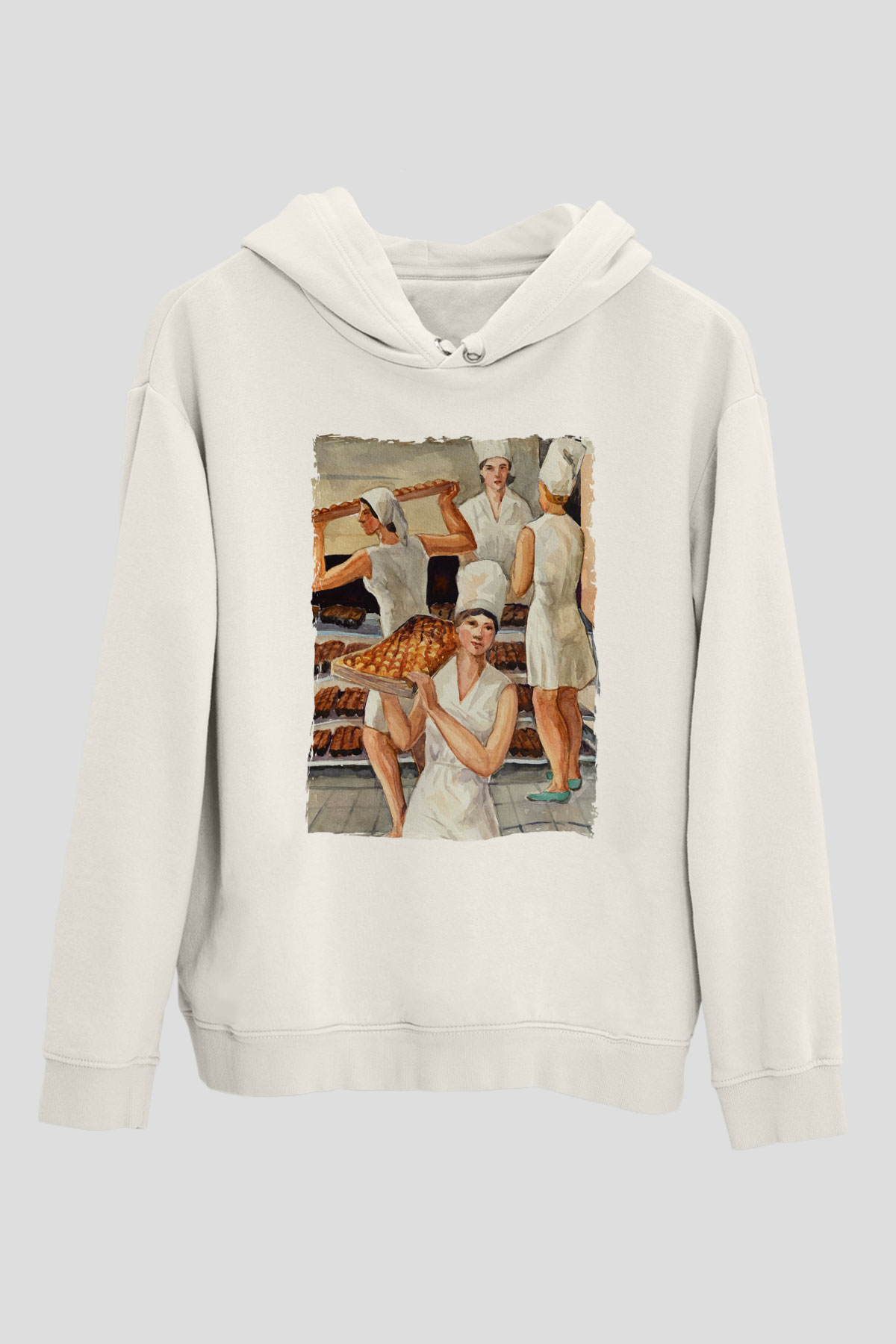 Fırıncı Beyaz Unisex Kapüşonlu Sweatshirt