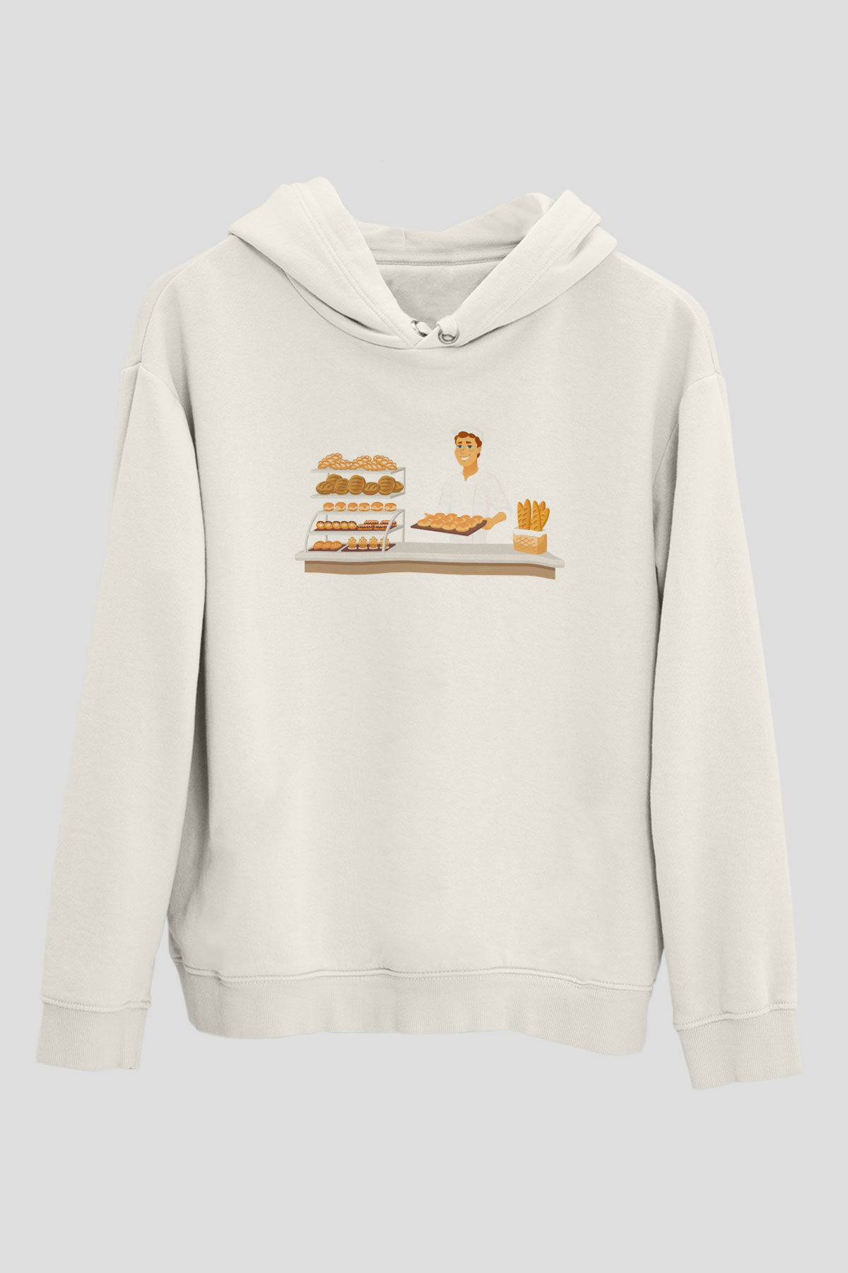 Fırıncı Beyaz Unisex Kapüşonlu Sweatshirt