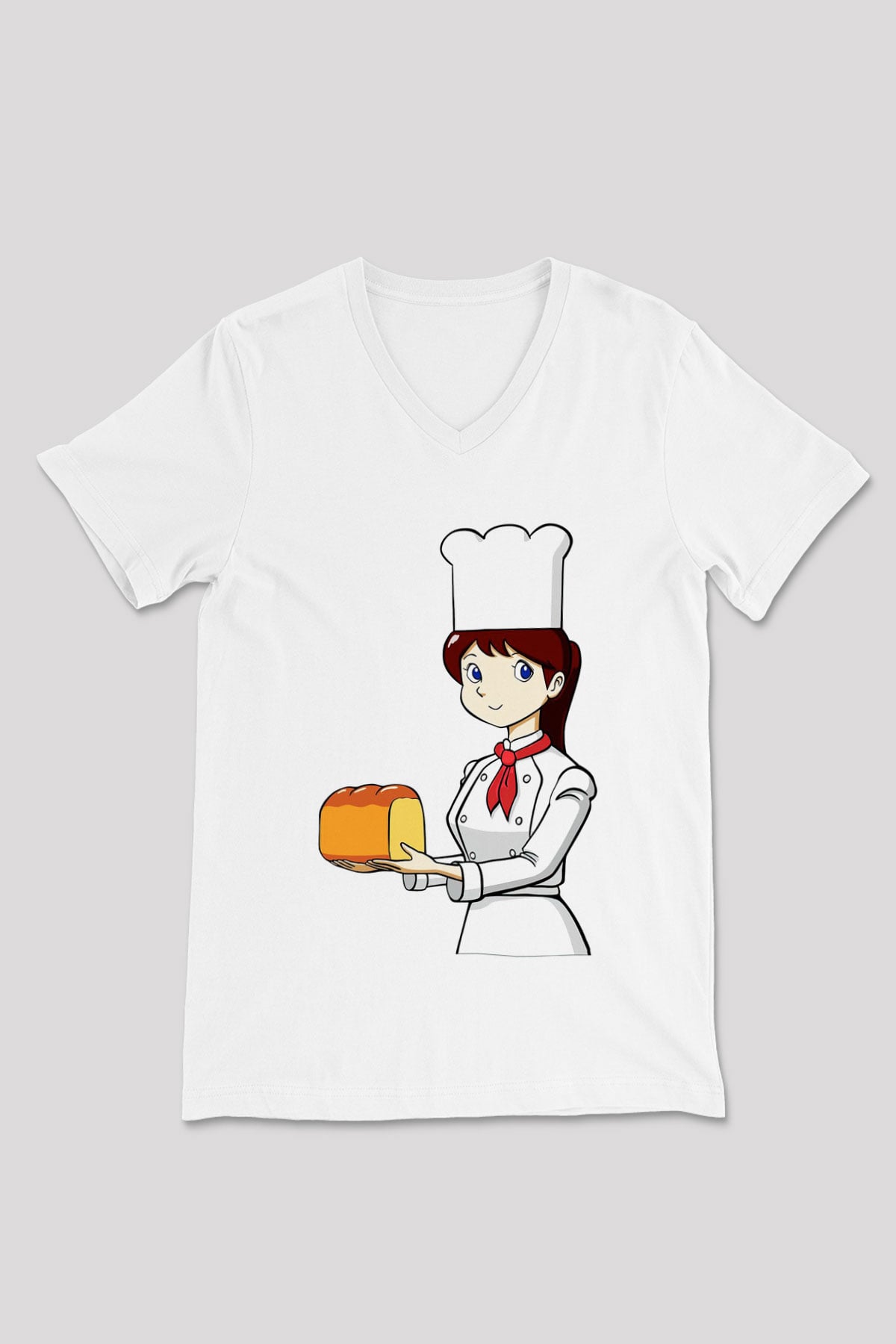 Fırıncı Beyaz Unisex V Yaka Tişört T-Shirt