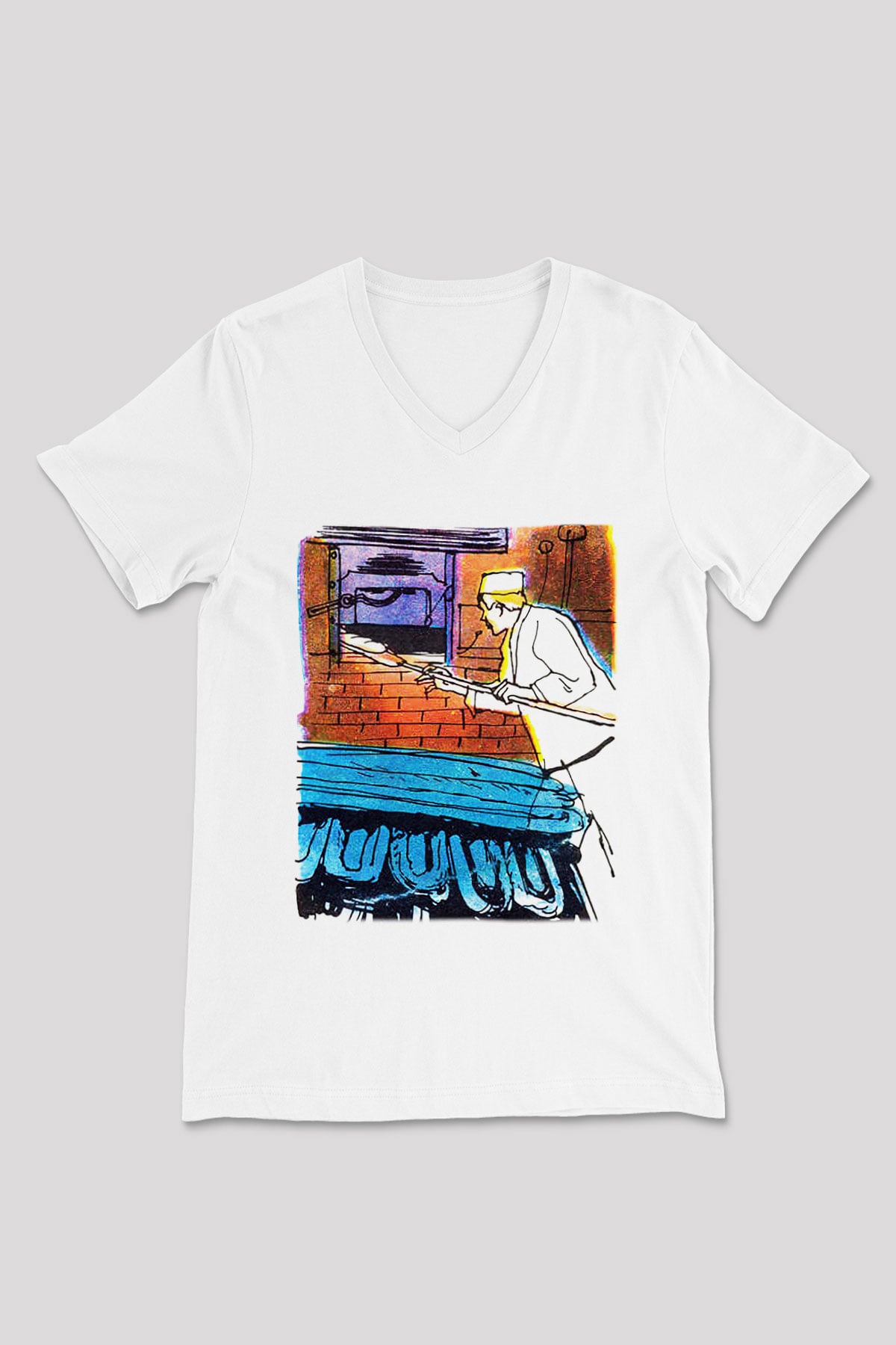 Fırıncı Beyaz Unisex V Yaka Tişört T-Shirt