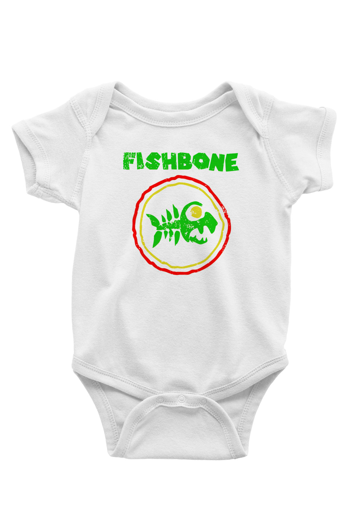 Fishbone Baskılı Beyaz Unisex Bebek Body - Zıbın
