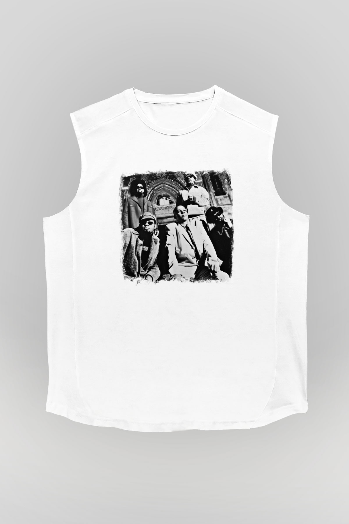 Fishbone Baskılı Unisex Beyaz Kolsuz Tişört