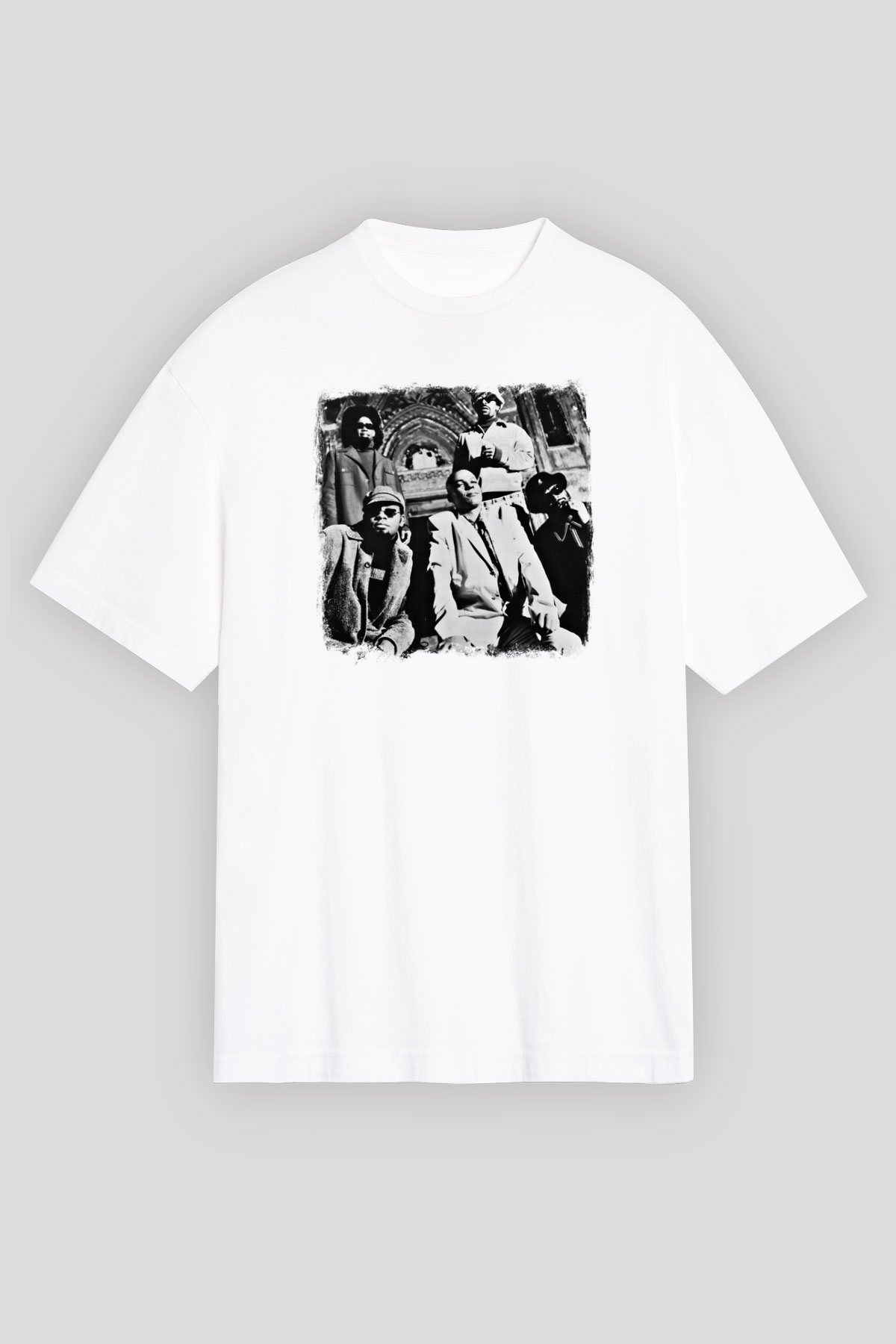 Fishbone Baskılı Unisex Beyaz Oversize Tişört