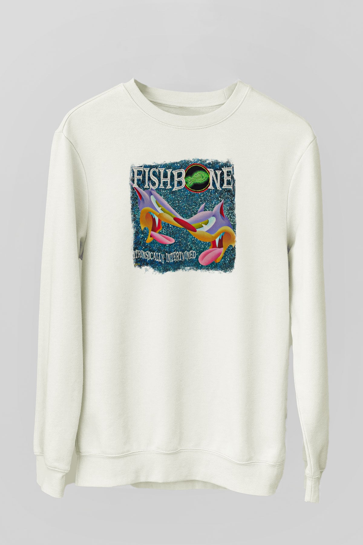 Fishbone Baskılı Unisex Beyaz Sweatshirt