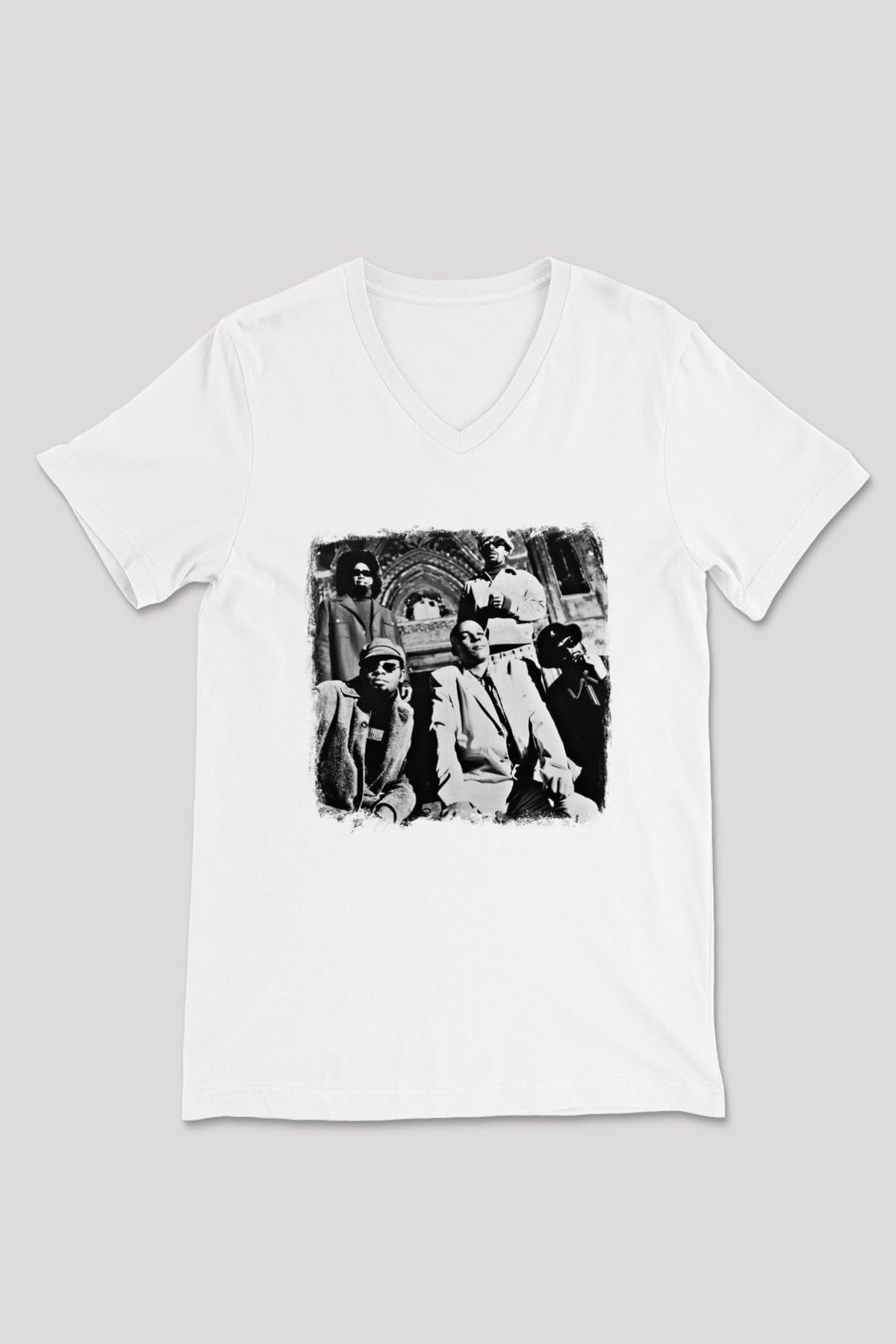 Fishbone Baskılı Unisex Beyaz V Yaka Tişört