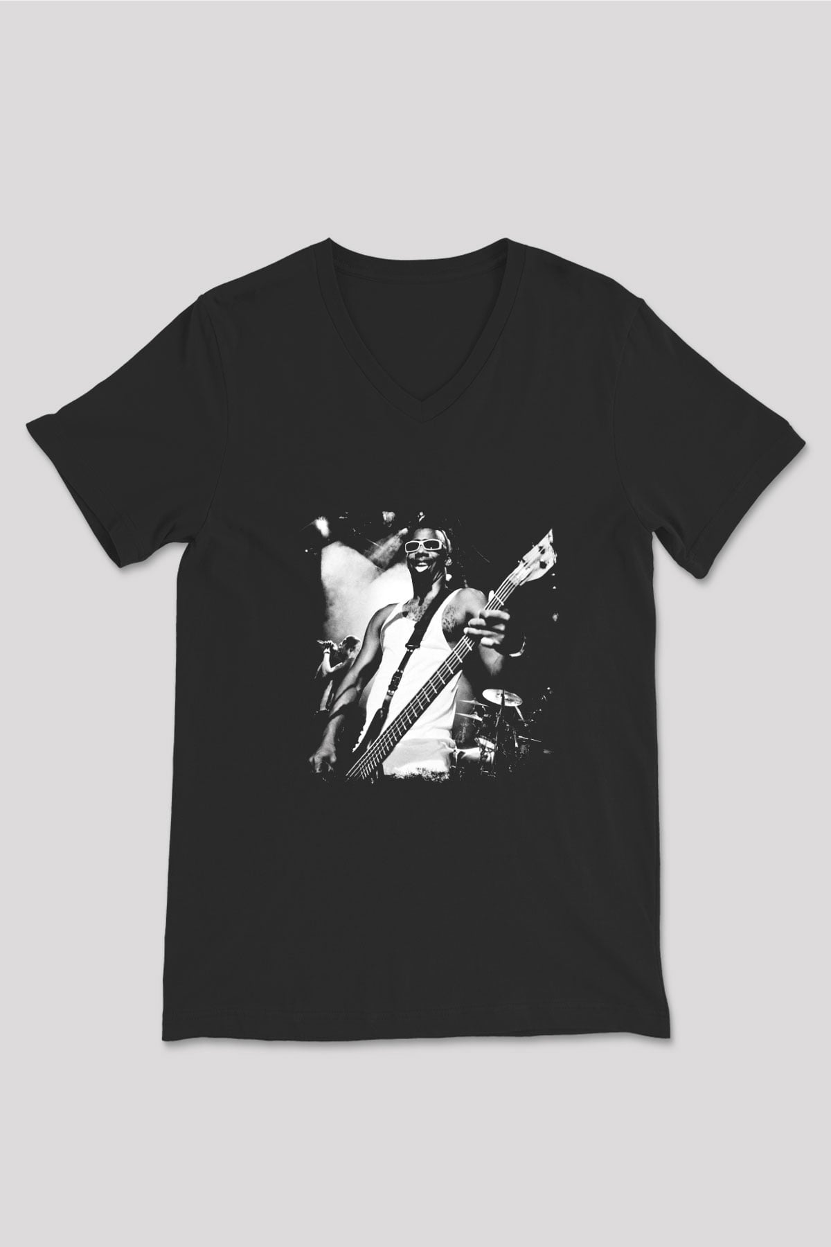 Fishbone Baskılı Unisex Siyah V Yaka Tişört