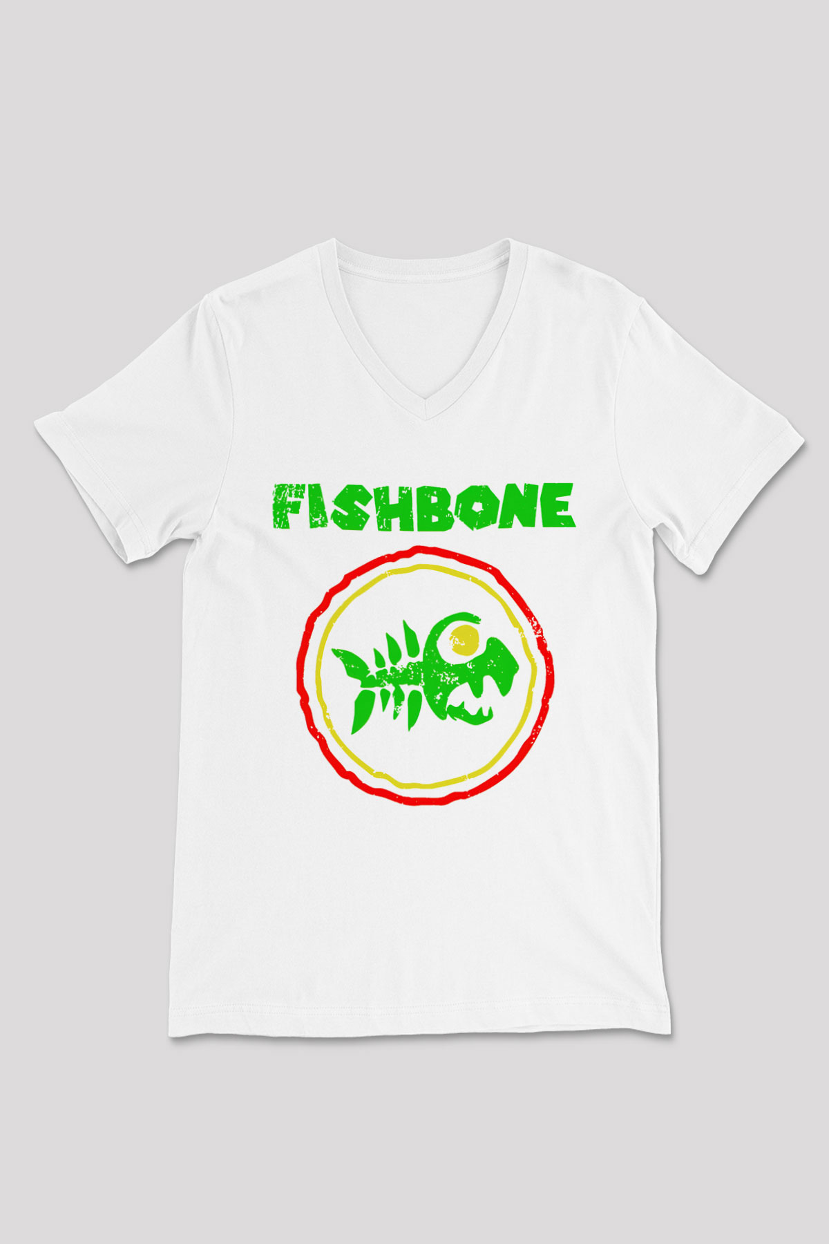 Fishbone Beyaz Unisex V Yaka Tişört T-Shirt