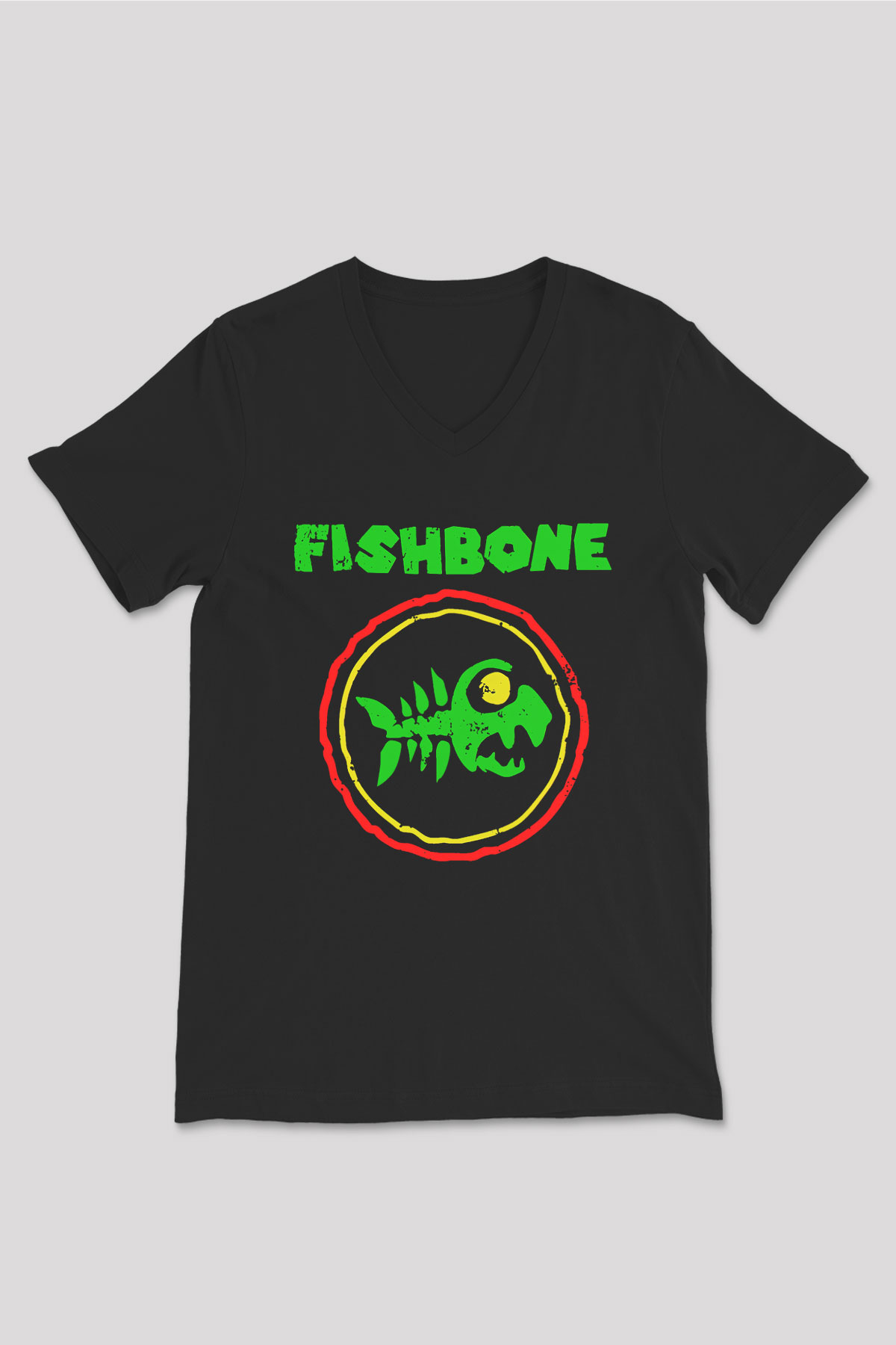 Fishbone Siyah Unisex V Yaka Tişört T-Shirt