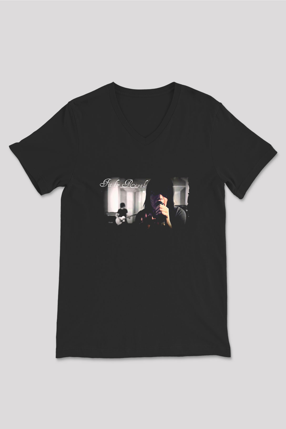 Fit For Rivals Baskılı Unisex Siyah V Yaka Tişört - Tshirt