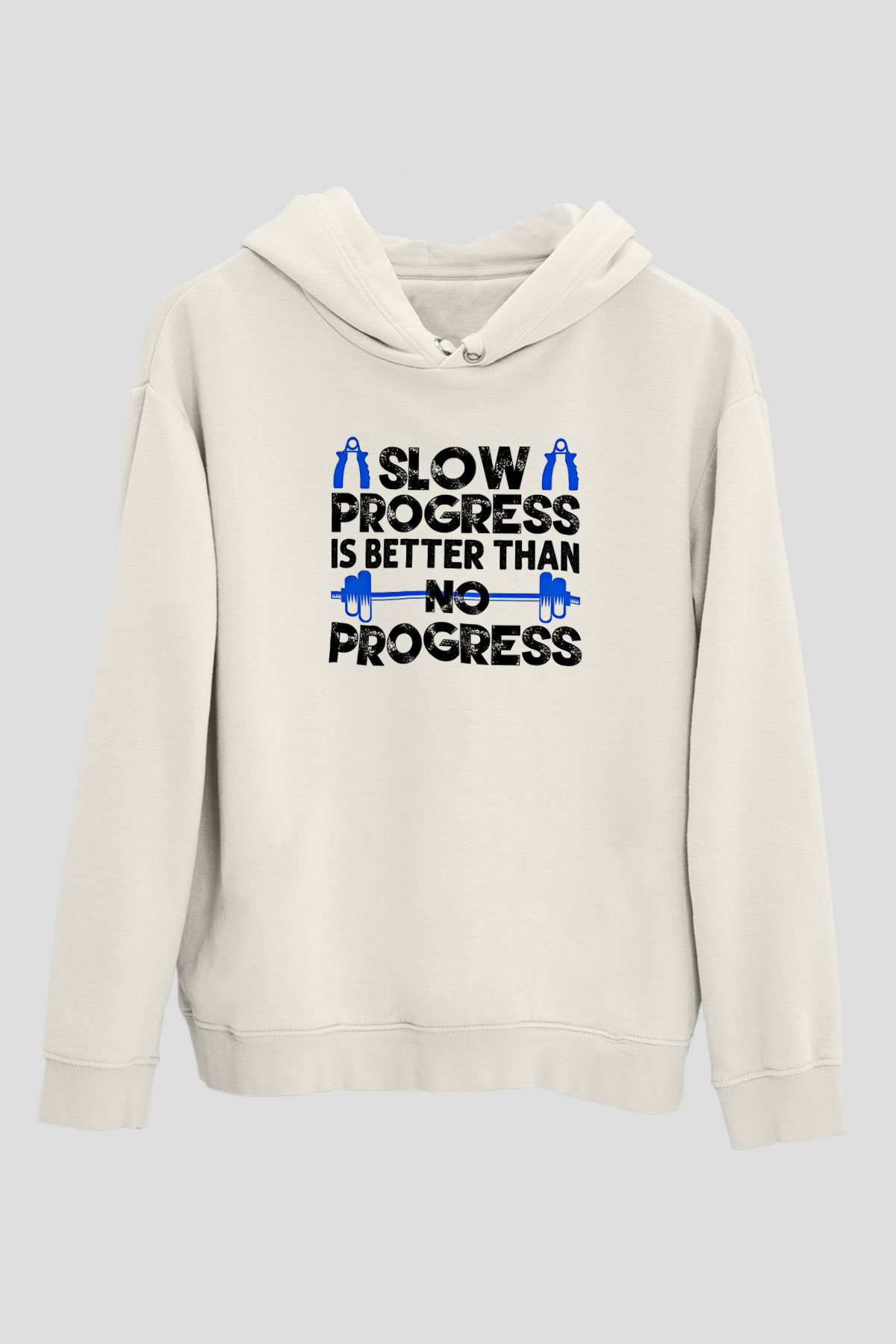 Fitness Baskılı Unisex Ekru Hoodie