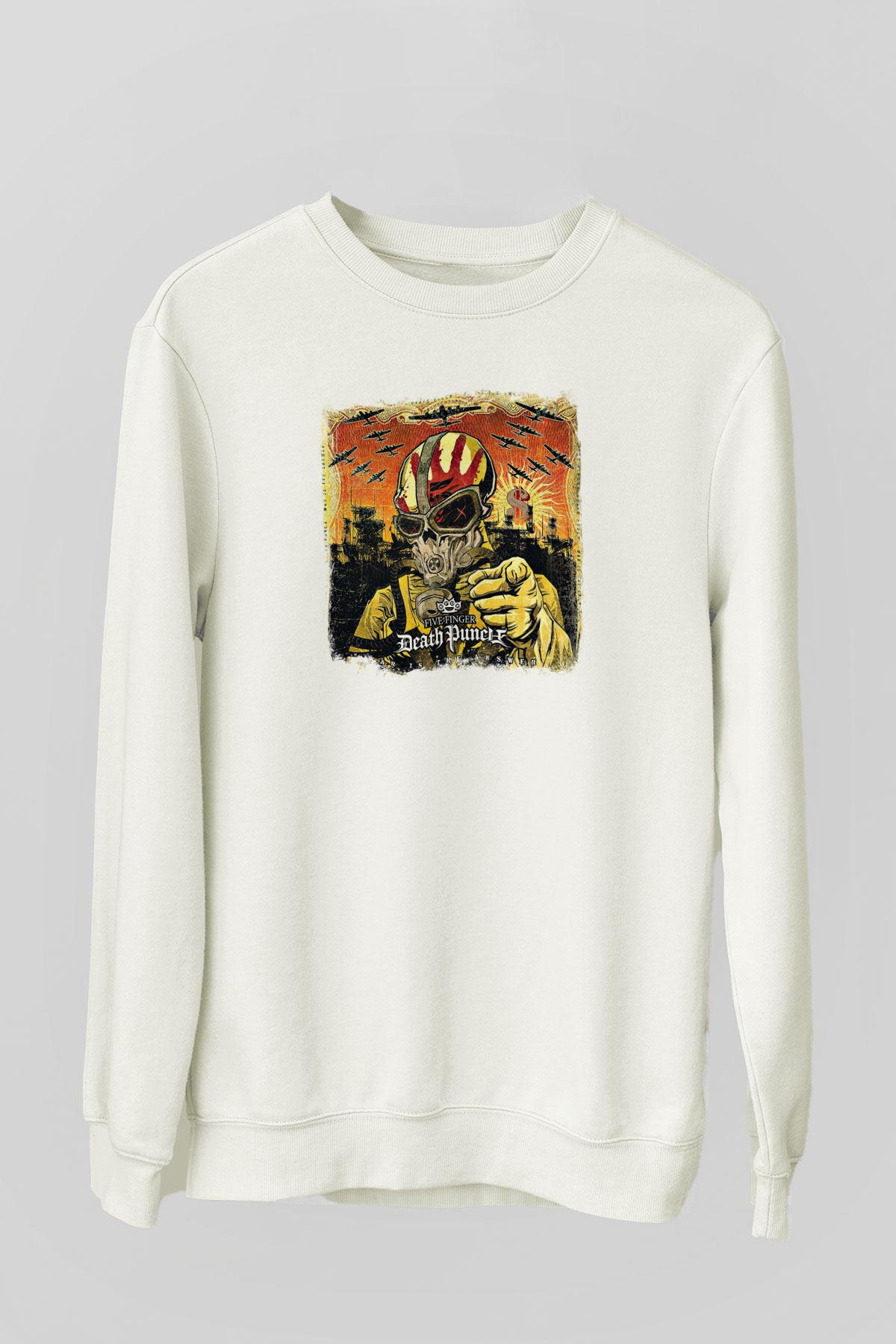 Five Finger Death Punch Baskılı Unisex Beyaz Sweatshirt