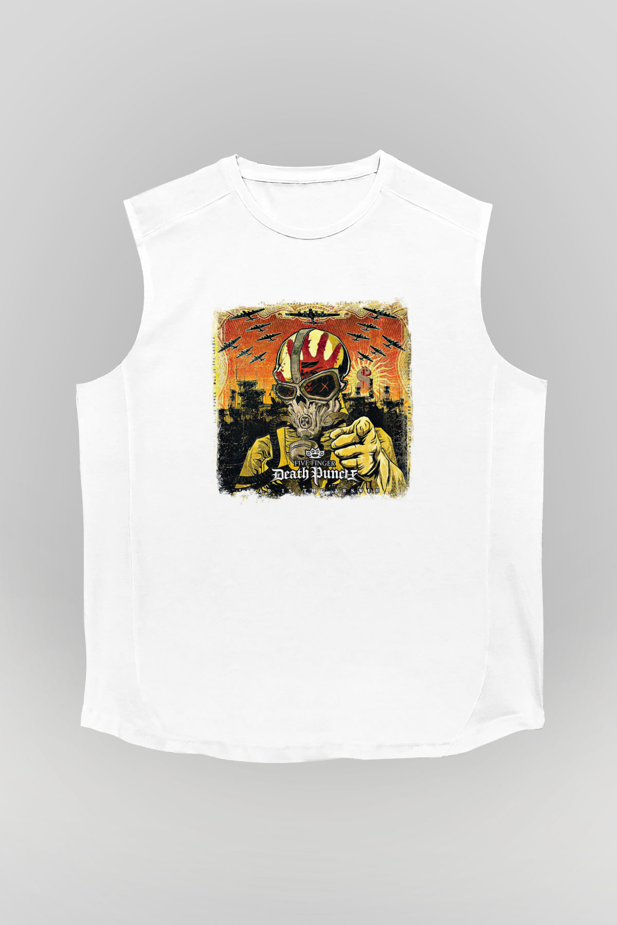 Five Finger Death Punch Baskılı Unisex Beyaz Kolsuz Tişört