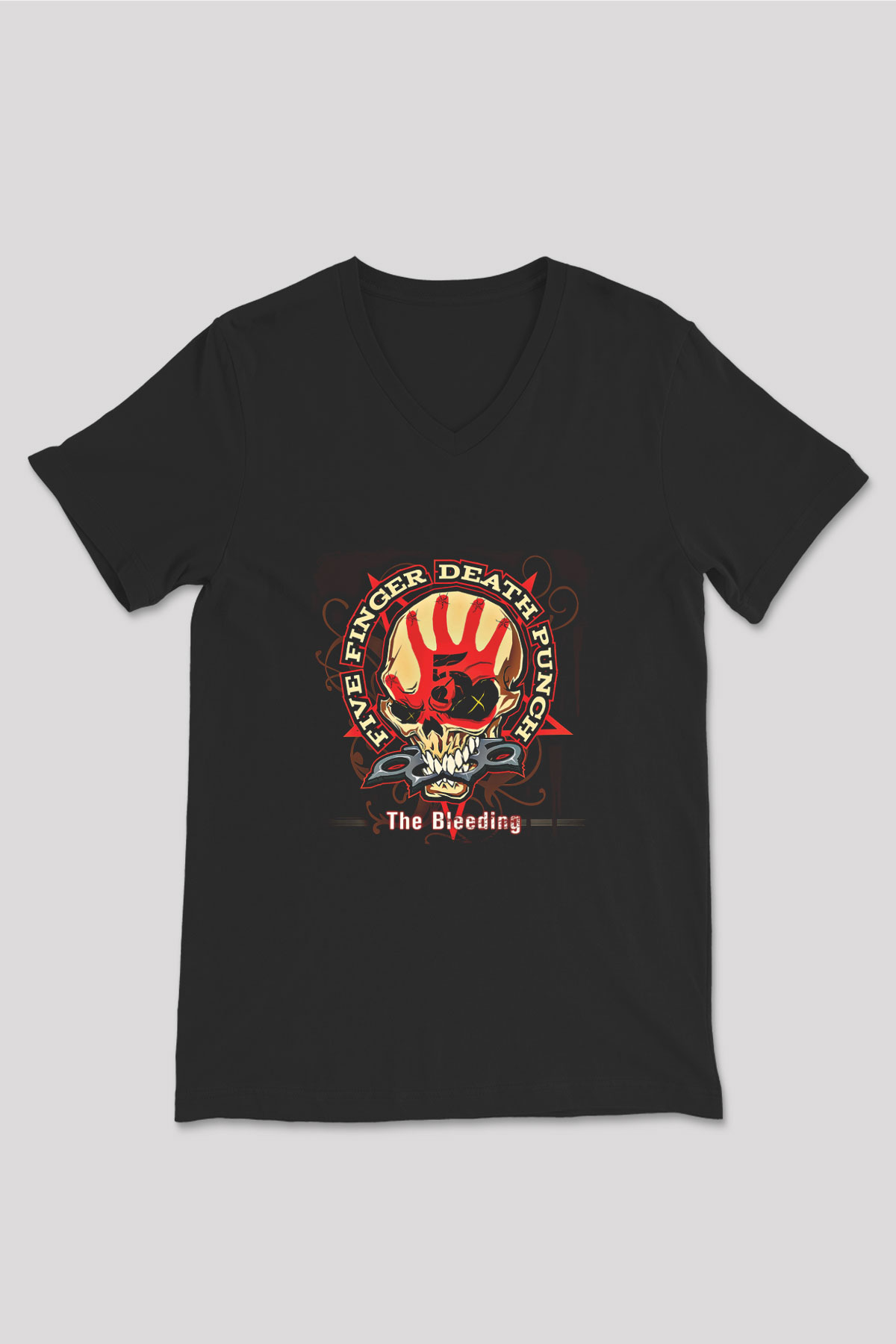 Five Finger Death Punch Baskılı Unisex Siyah V Yaka Tişört