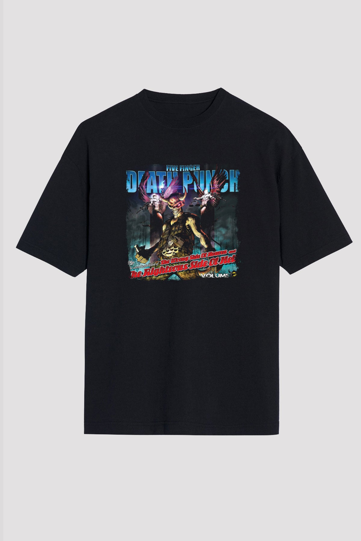 Five Finger Death Punch Baskılı Unisex Siyah Oversize Tişört