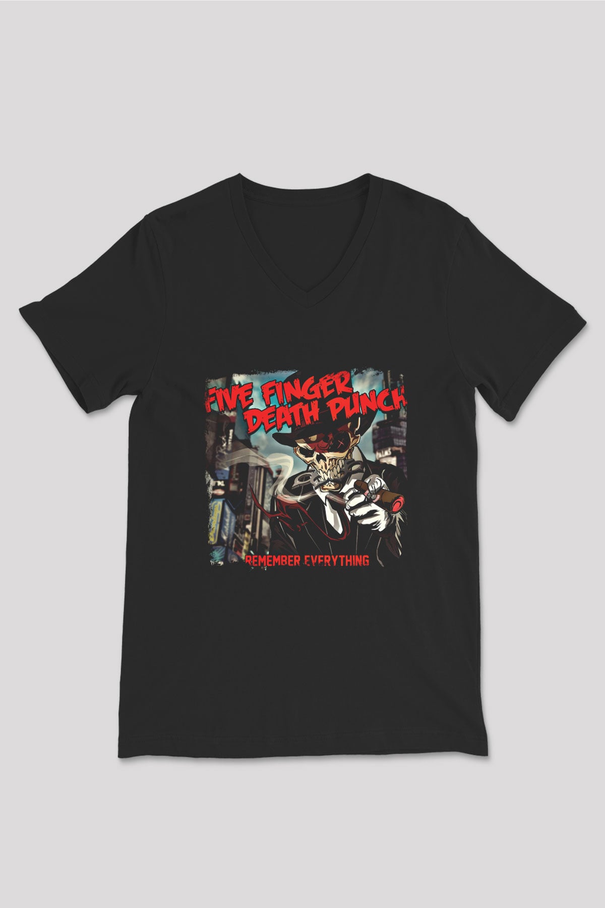 Five Finger Death Punch Baskılı Unisex Siyah V Yaka Tişört
