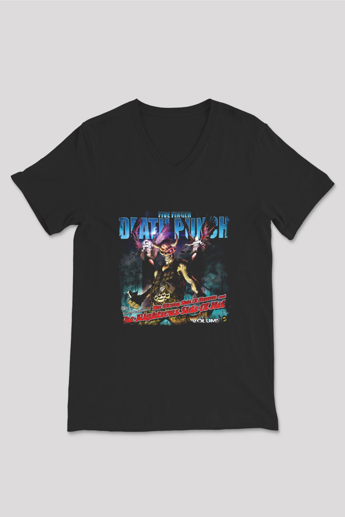 Five Finger Death Punch Baskılı Unisex Siyah V Yaka Tişört