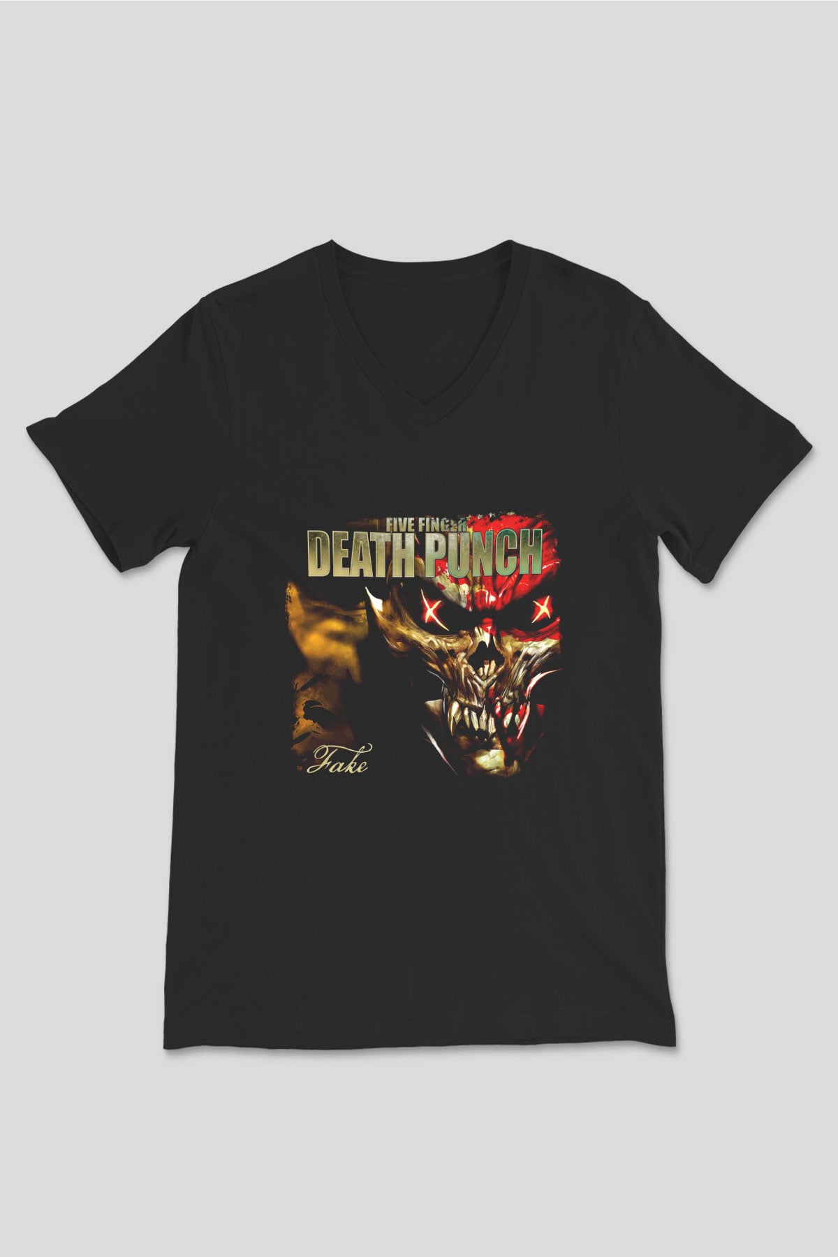 Five Finger Death Punch Baskılı Unisex Siyah V Yaka Tişört