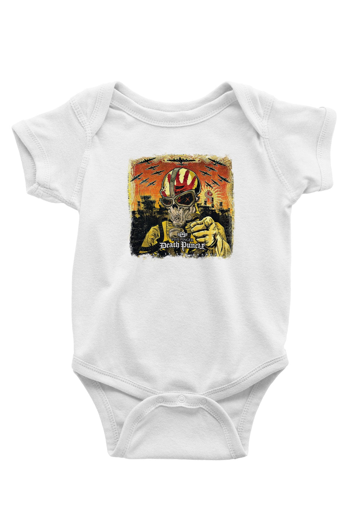Five Finger Death Punch Baskılı Unisex Beyaz Bebek Body - Zıbın