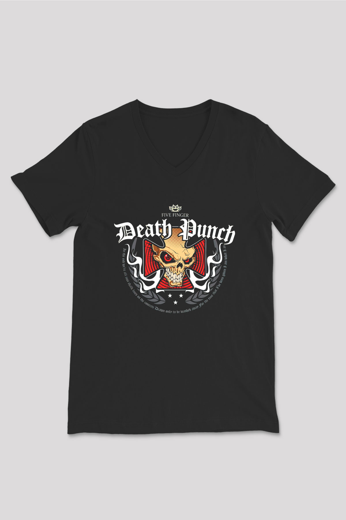 Five Finger Death Punch Siyah Unisex V Yaka Tişört T-Shirt