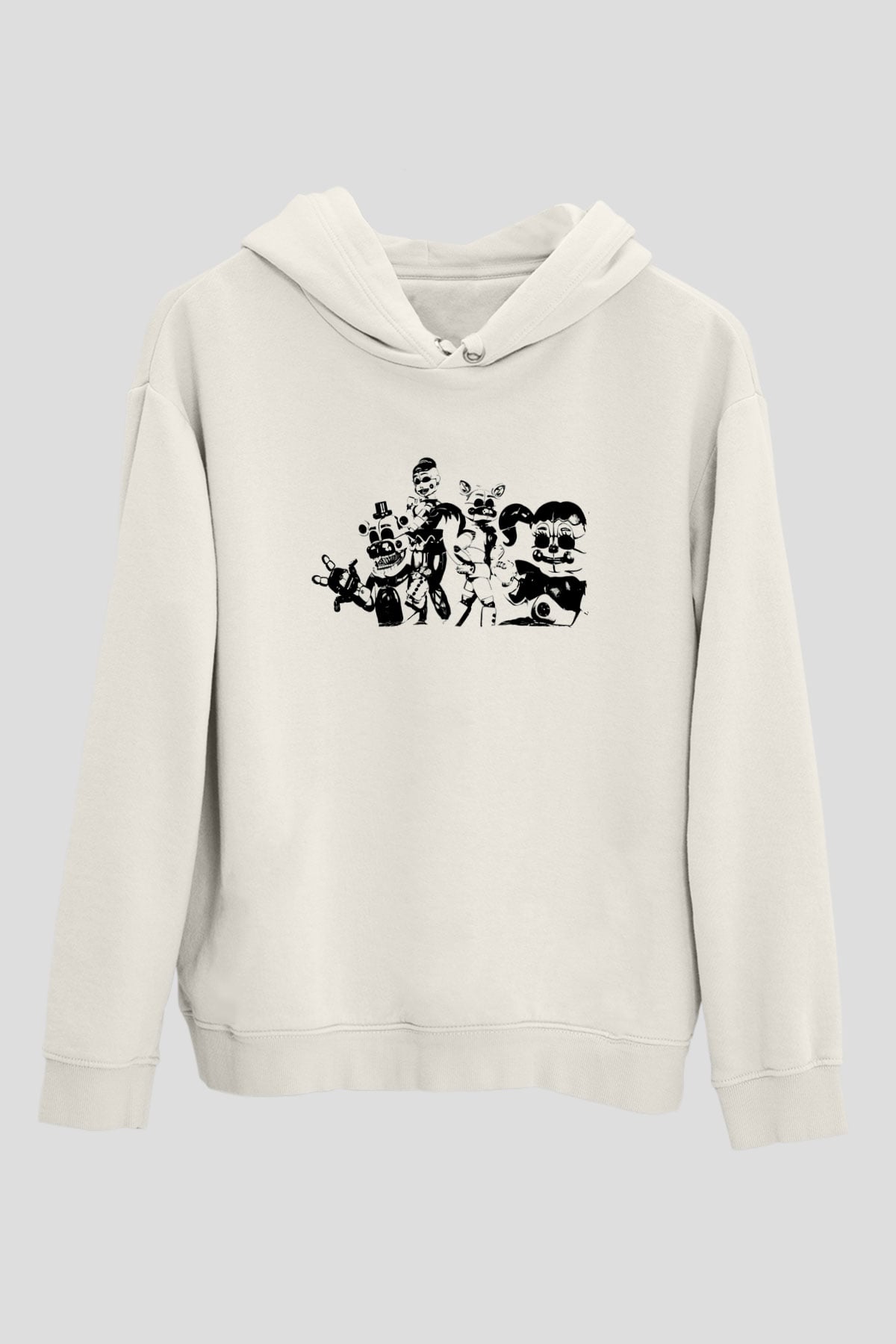 Five Nights At Freddy Baskılı Beyaz Unisex Kapüşonlu Sweatshirt