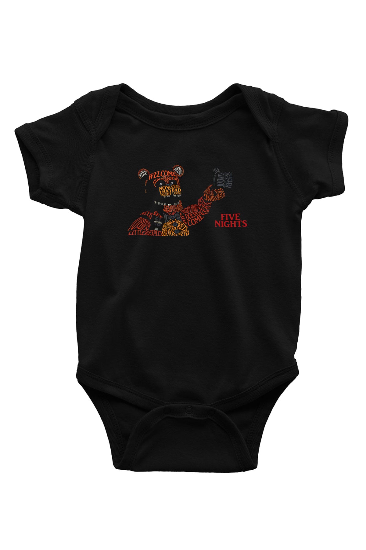 Five Nights At Freddy Baskılı Unisex Siyah Bebek Body - Zıbın