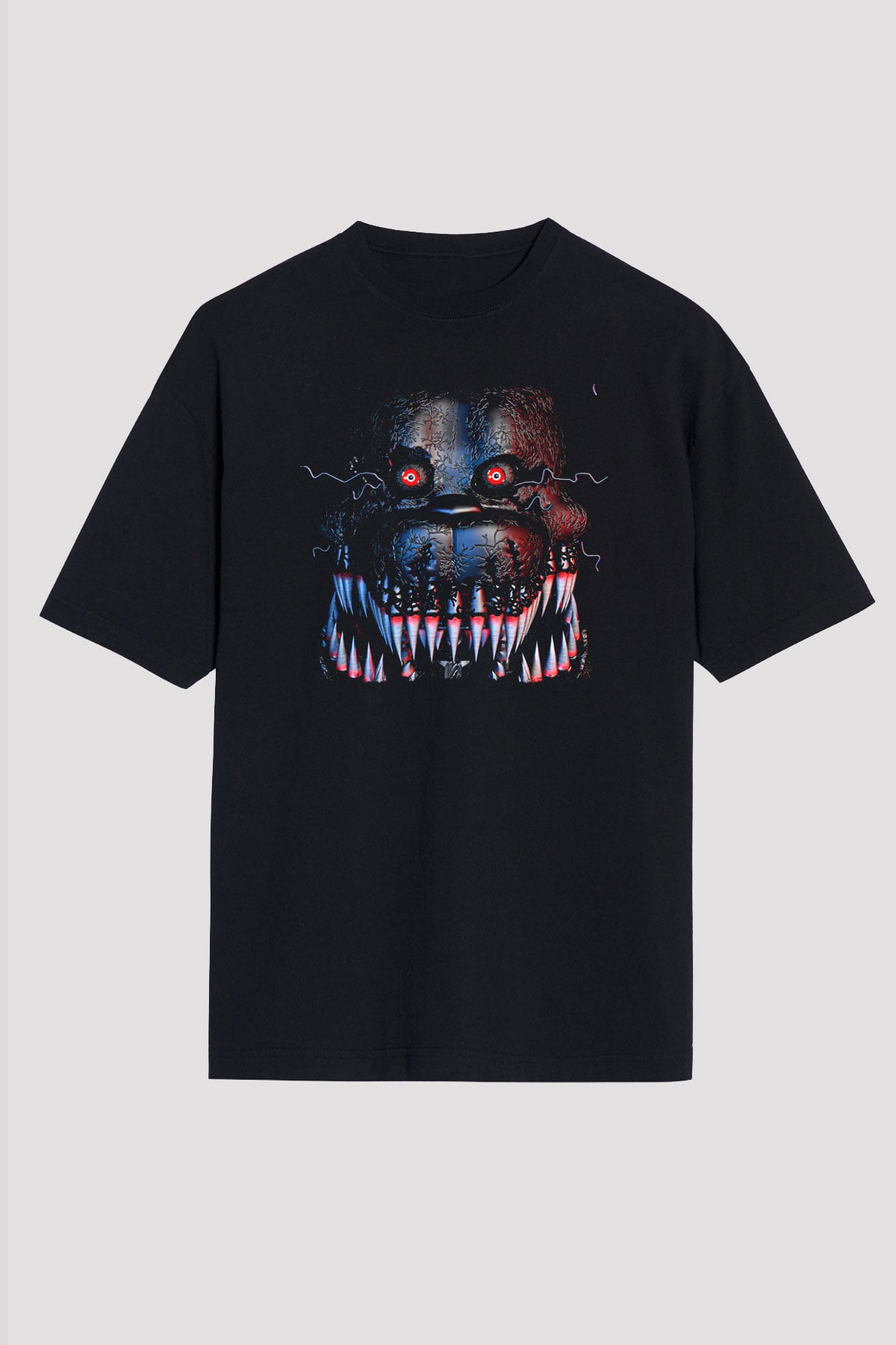 Five Nights At Freddy Baskılı Unisex Siyah Oversize Tişört - Tshirt
