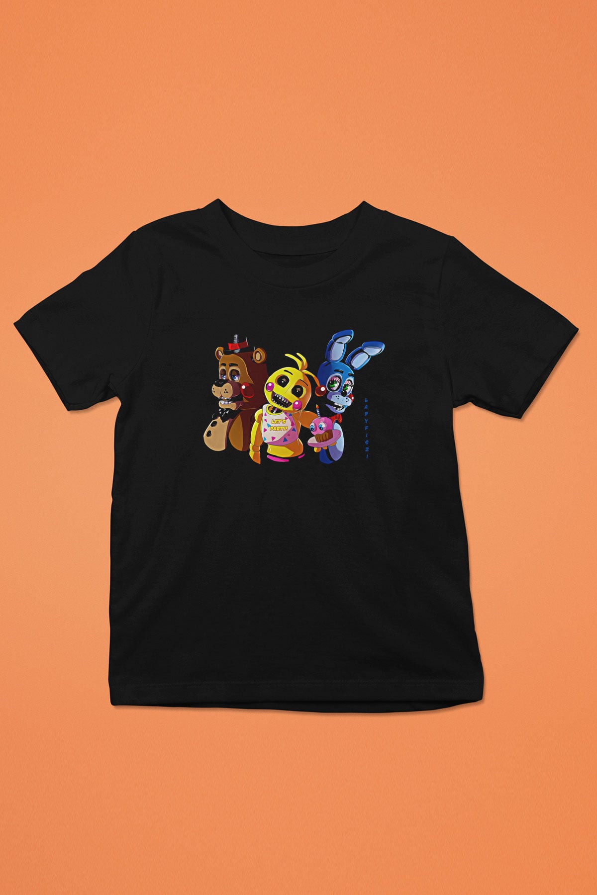 Five Nights At Freddy Baskılı Unisex Siyah Çocuk Tişört - Tshirt