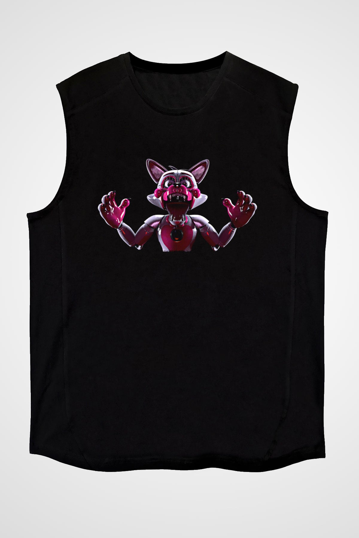 Five Nights At Freddy Baskılı Unisex Siyah Kolsuz Tişört - Tshirt