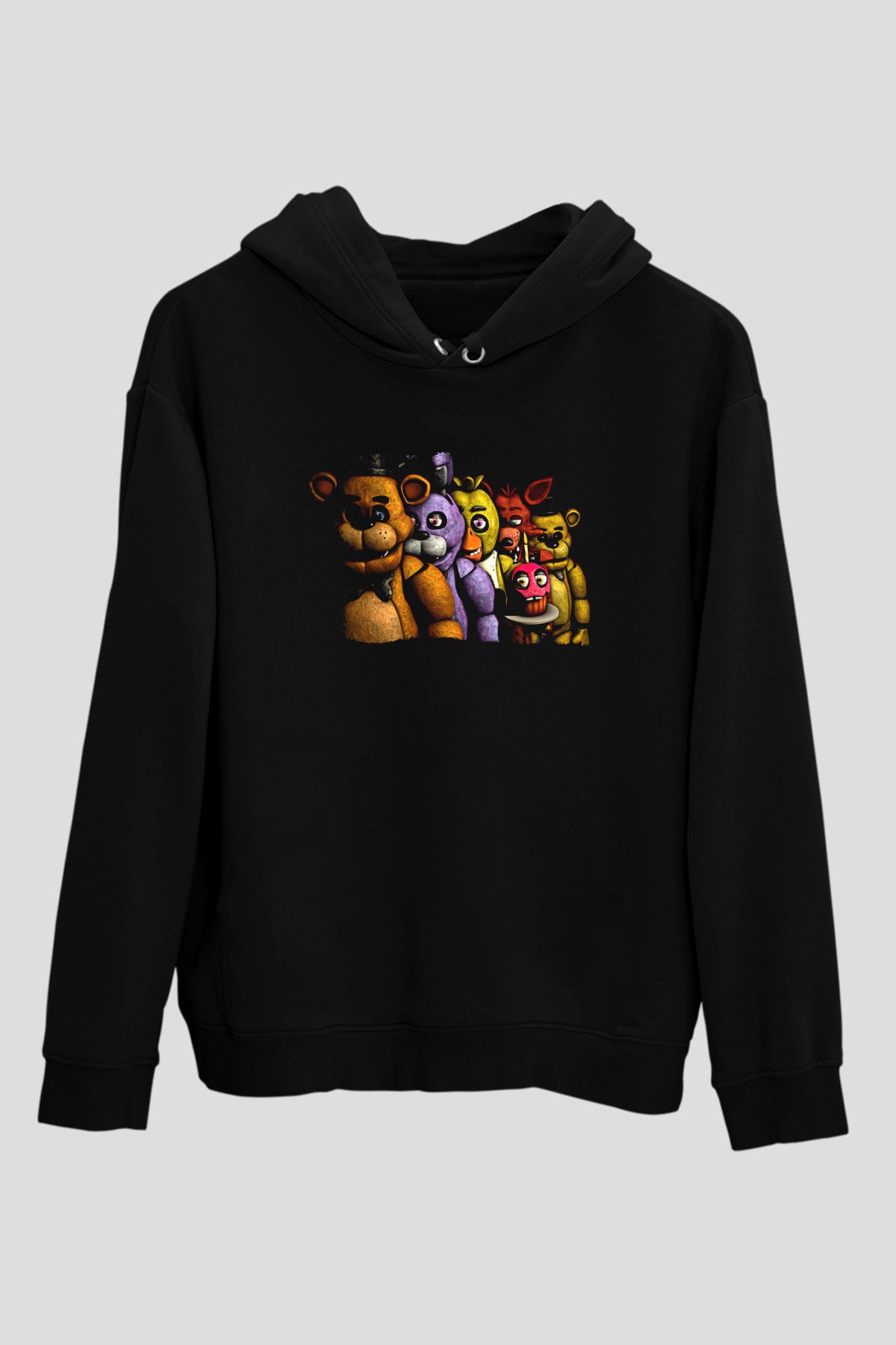 Five Nights At Freddy Baskılı Unisex Siyah Kapüşonlu Sweatshirt