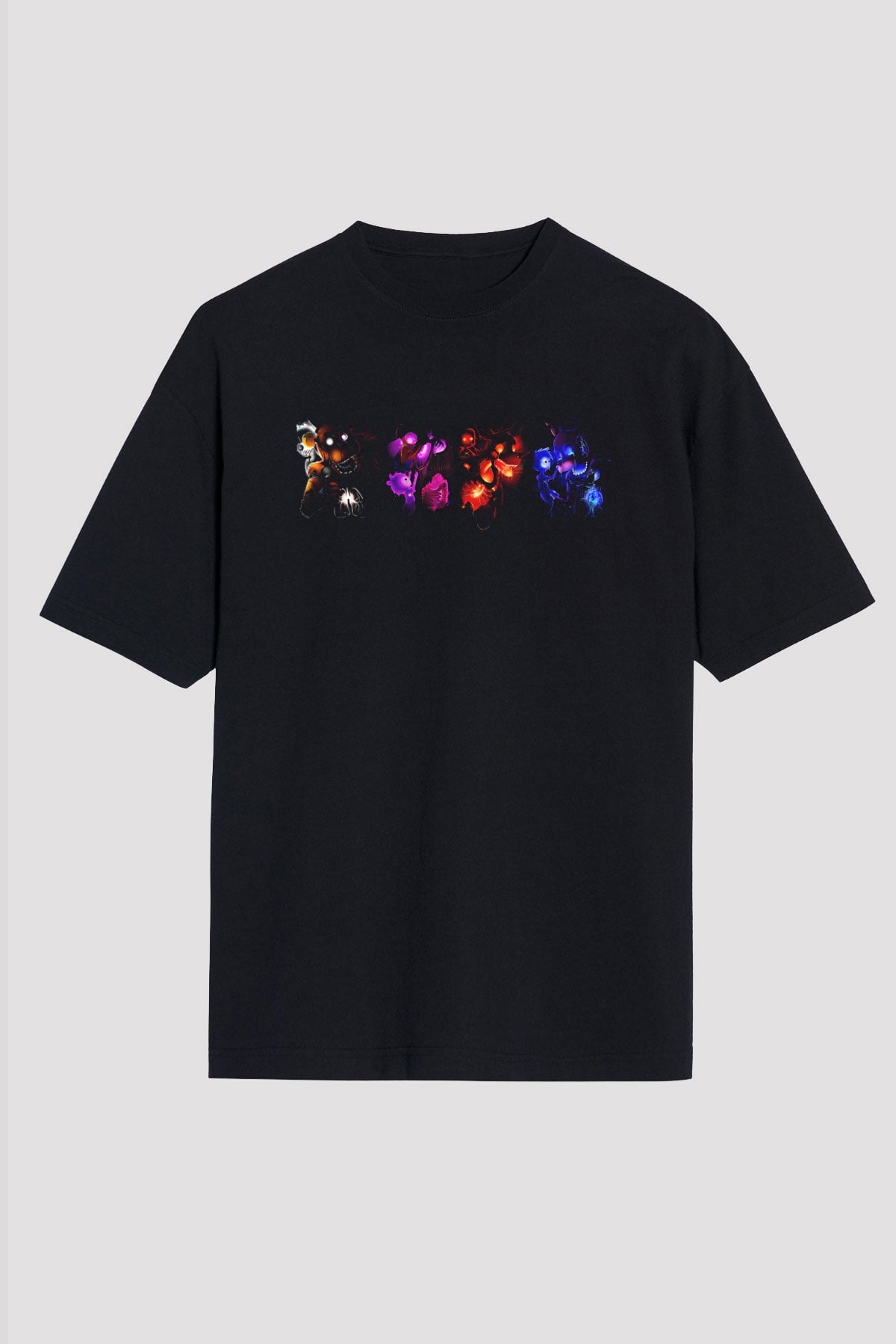 Five Nights At Freddy Baskılı Unisex Siyah Oversize Tişört - Tshirt