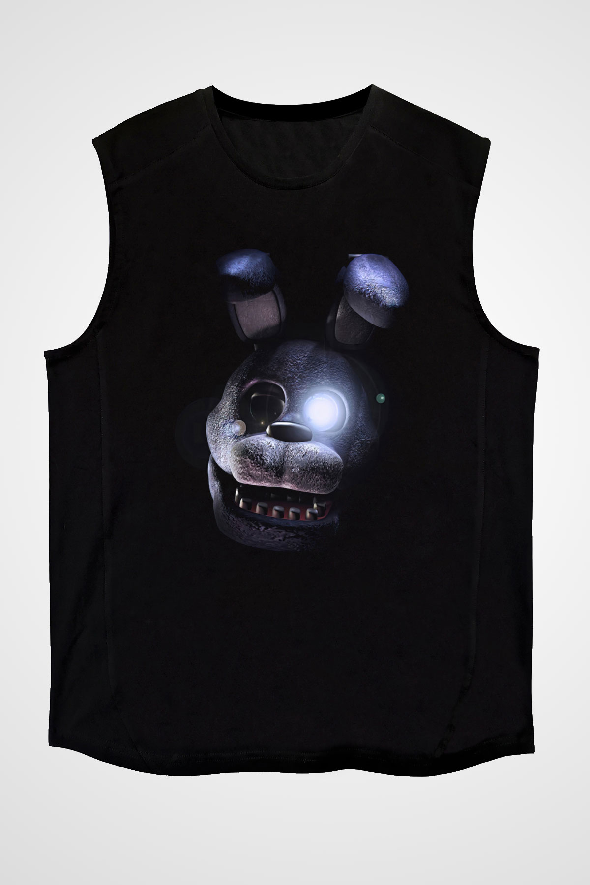 Five Nights At Freddy Baskılı Unisex Siyah Kolsuz Tişört - Tshirt