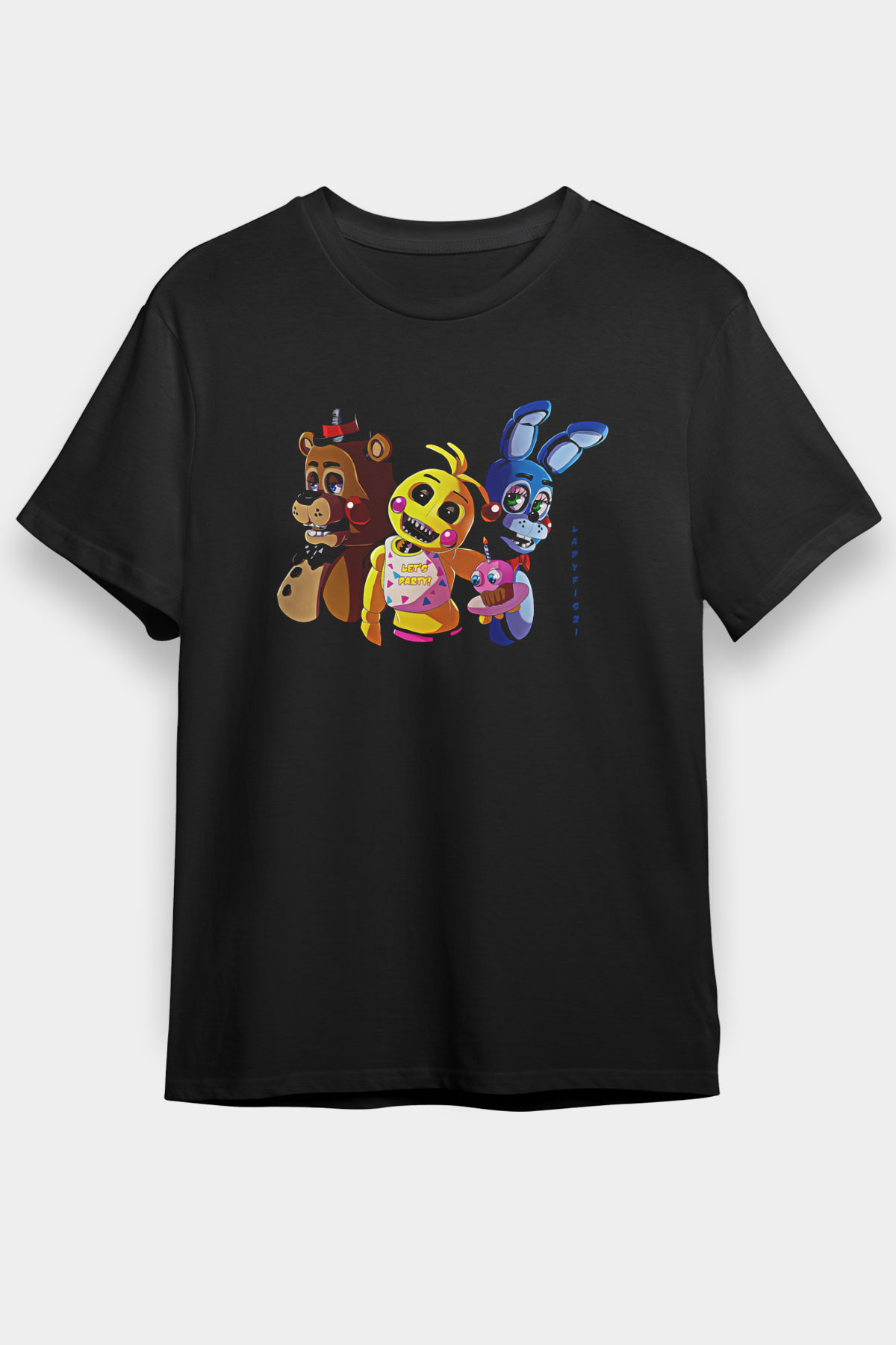 Five Nights At Freddy Baskılı Unisex Siyah Tişört - Tshirt