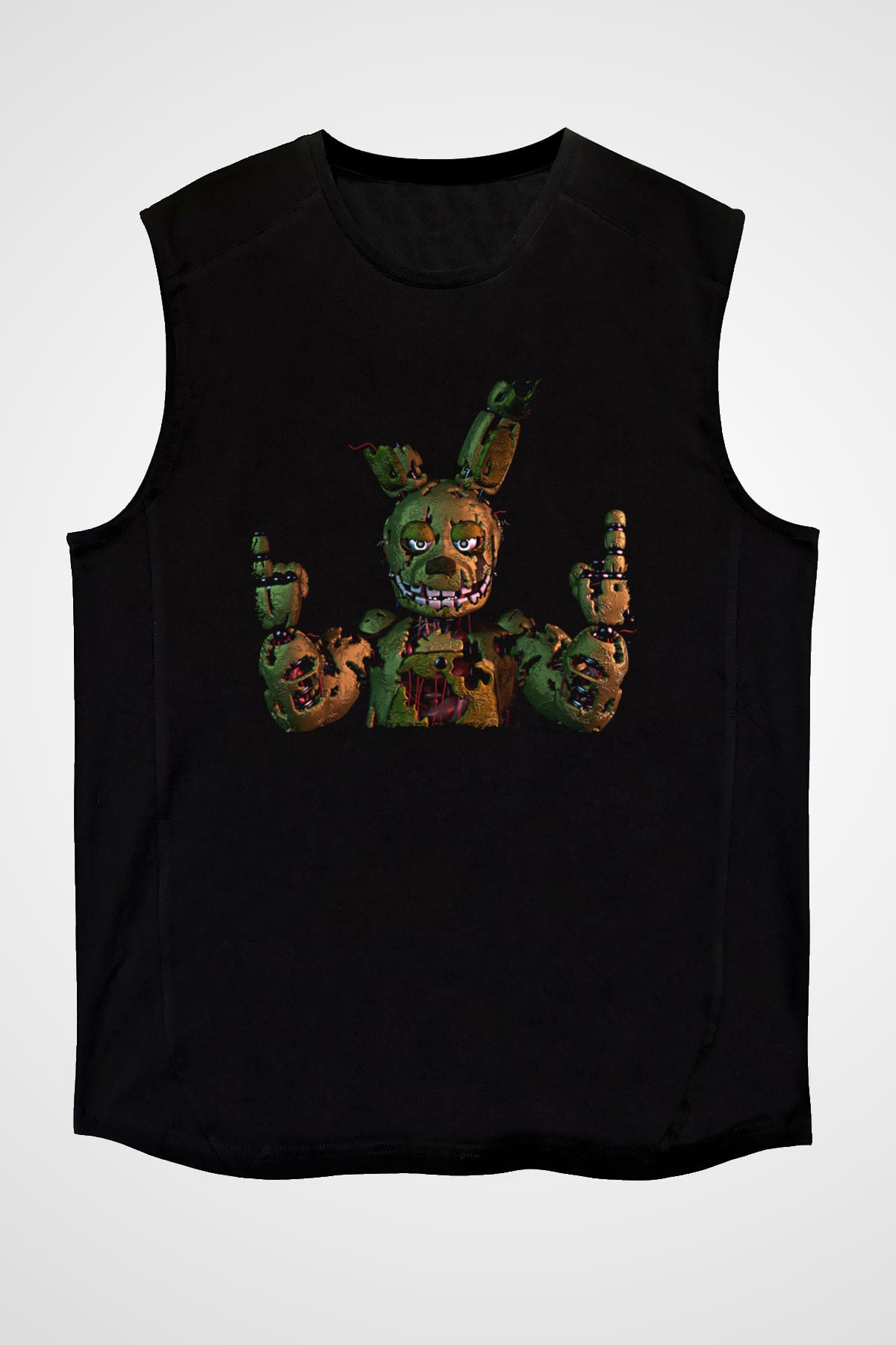 Five Nights At Freddy Baskılı Unisex Siyah Kolsuz Tişört - Tshirt