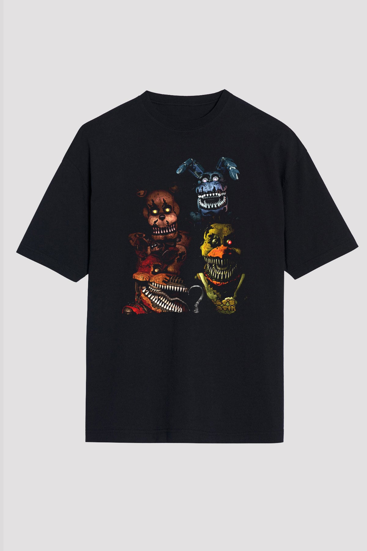 Five Nights At Freddy Baskılı Unisex Siyah Oversize Tişört - Tshirt