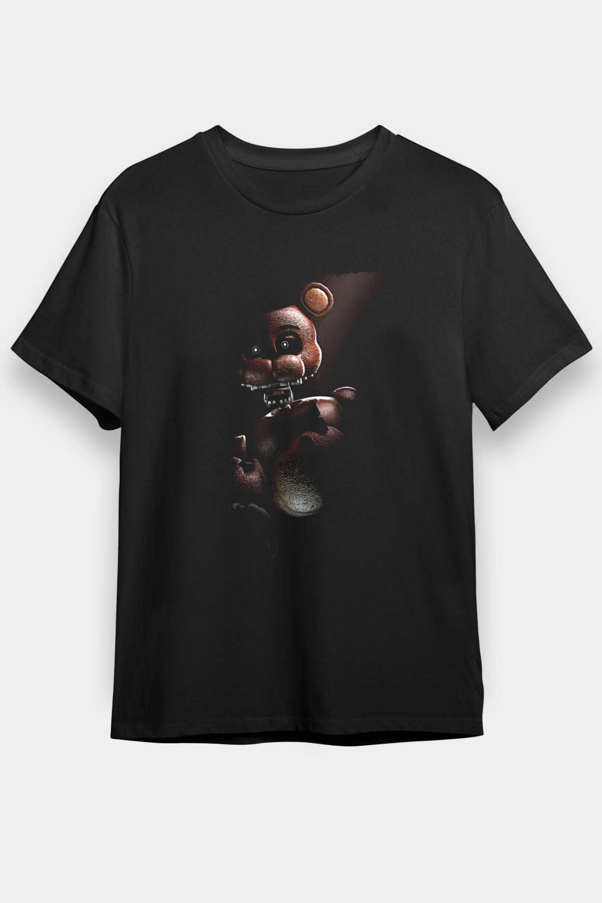 Five Nights At Freddy Baskılı Unisex Siyah Tişört - Tshirt